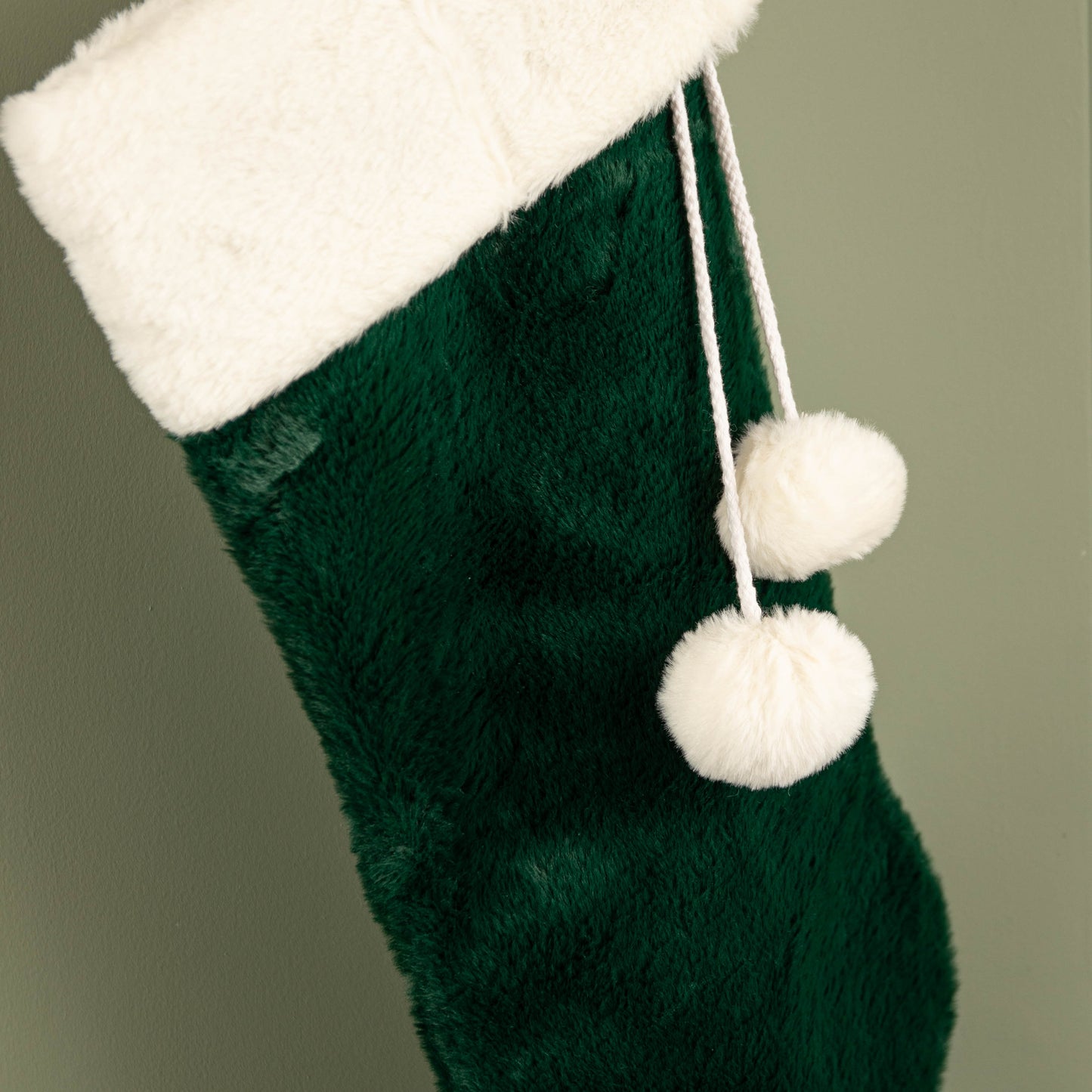 60cm Green Christmas Stocking with White Cuff and Pom Poms