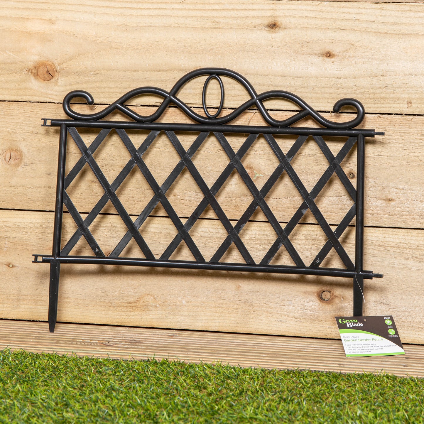 Pack of 12 27cm Black Plastic Garden Patio Lawn Border Fence Edging