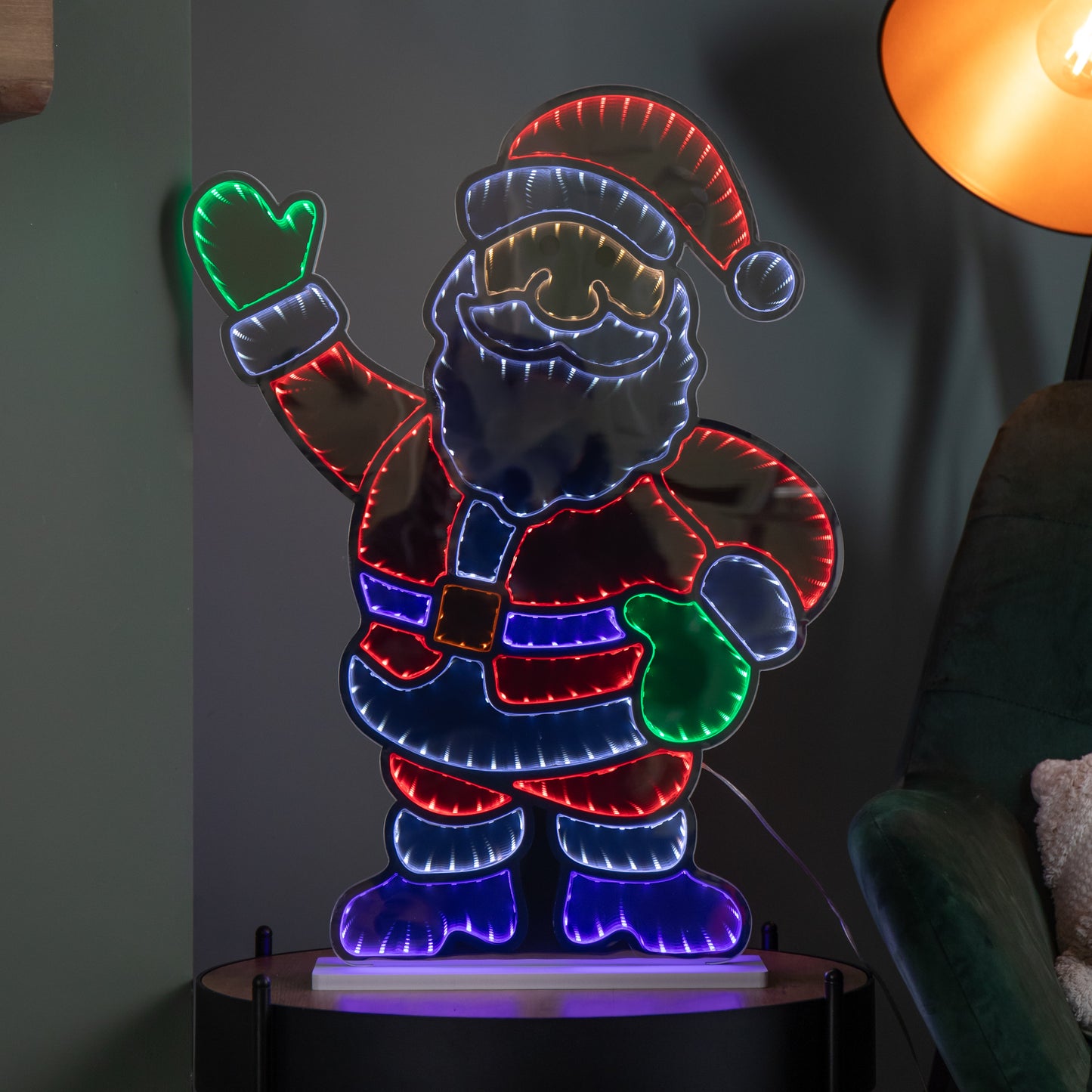 59cm Light up Waving Santa Infinity Christmas Decoration with Multi-Coloured LEDs