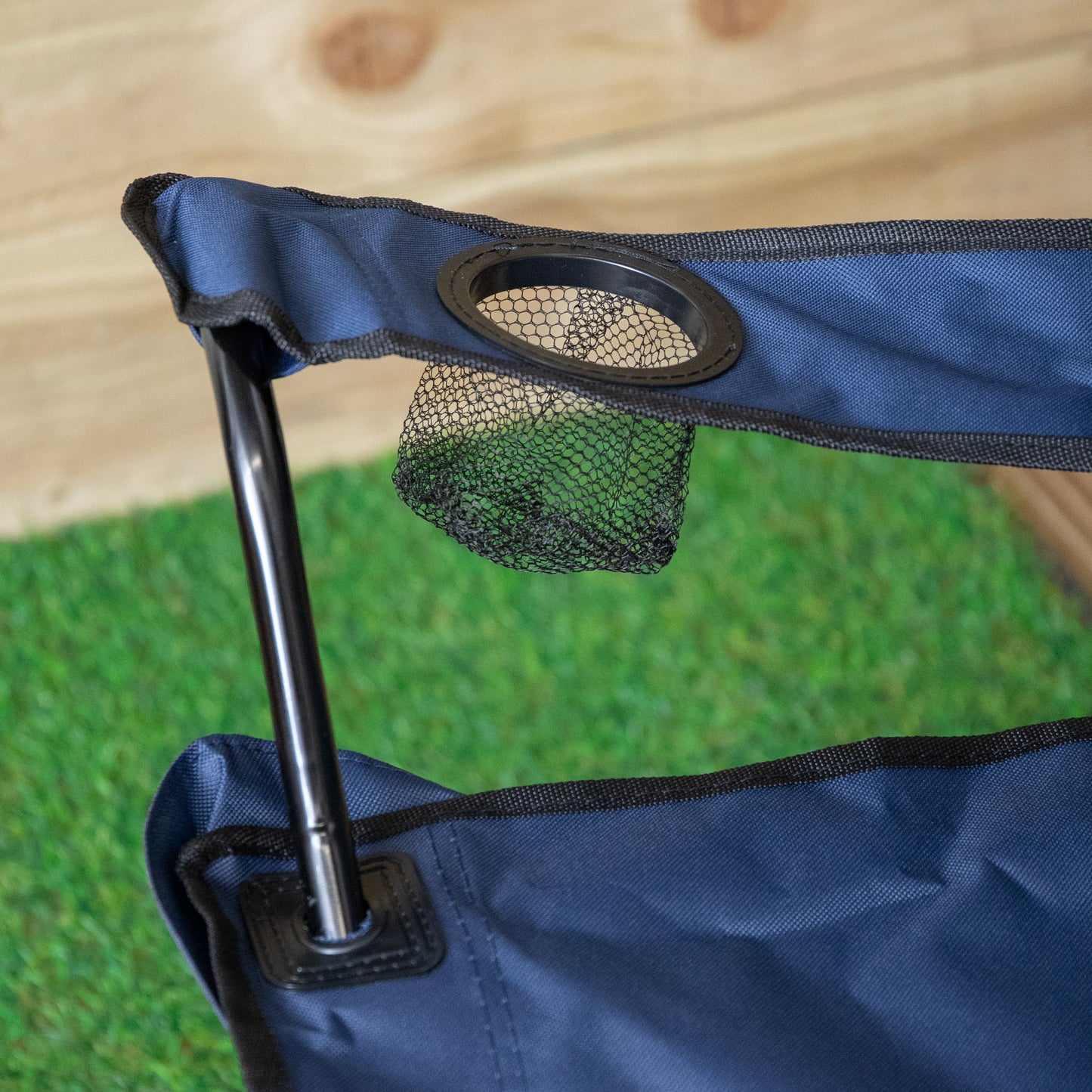 Outdoor Blue Folding Camping Chair with Armrests & Cupholder