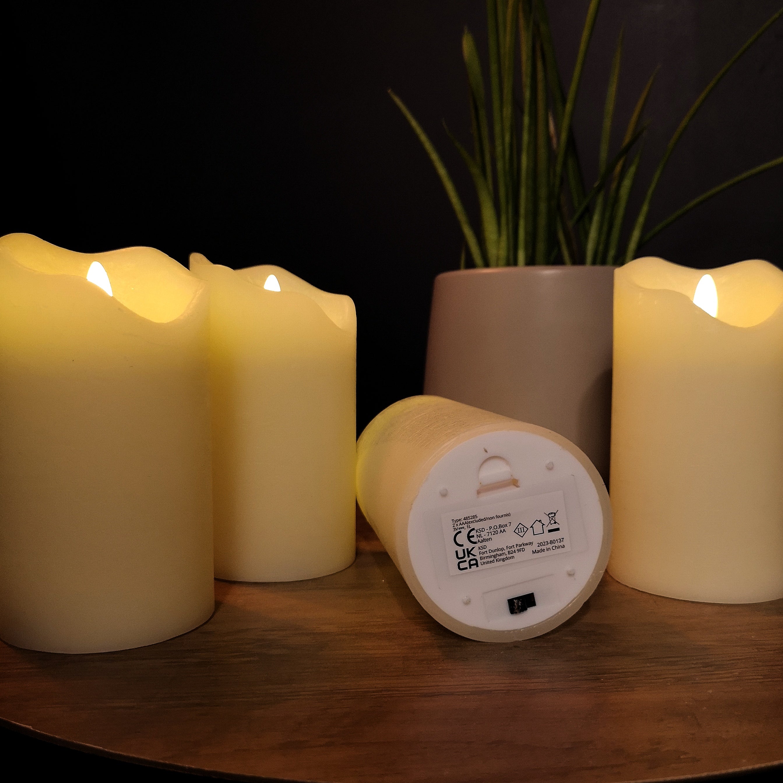 13cm Battery Operated Set of 4 Cream Wave Top Flameless LED Candle