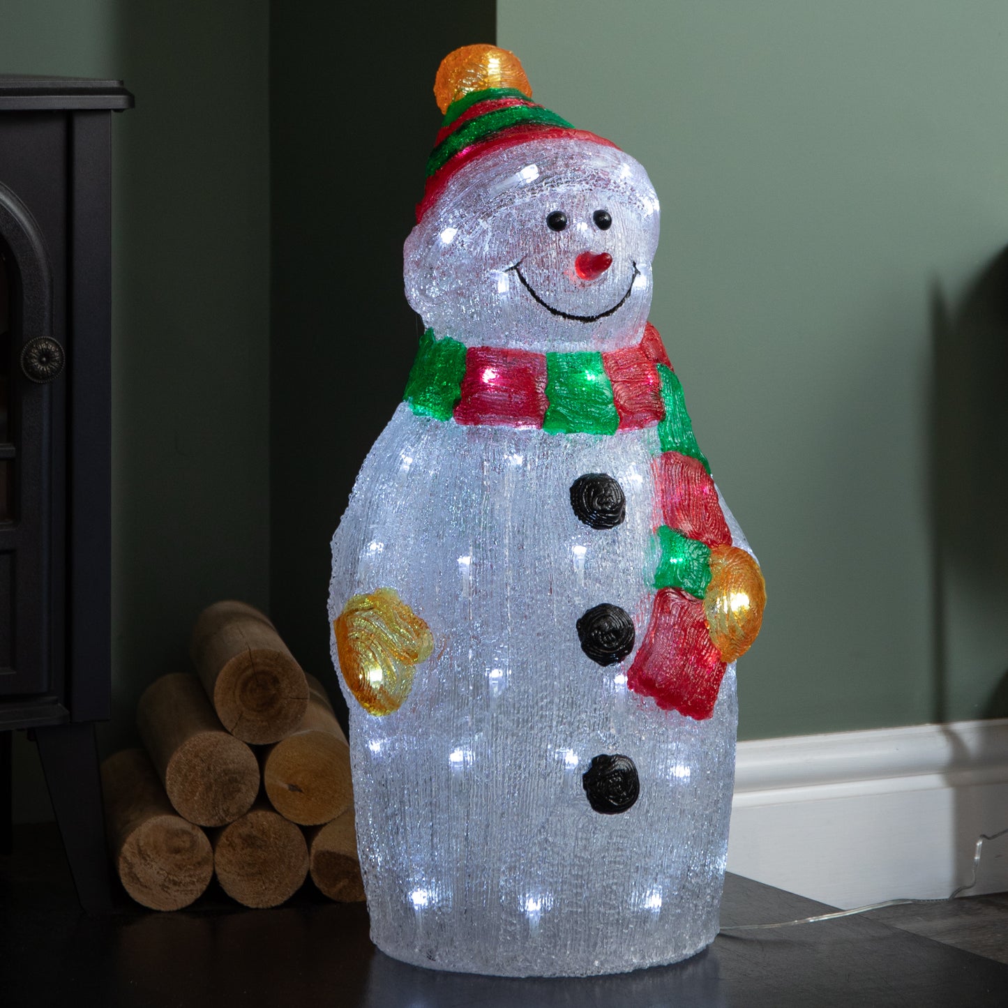 55cm Light up Christmas Ice Snowman Decoration with 70 Cool White LEDs