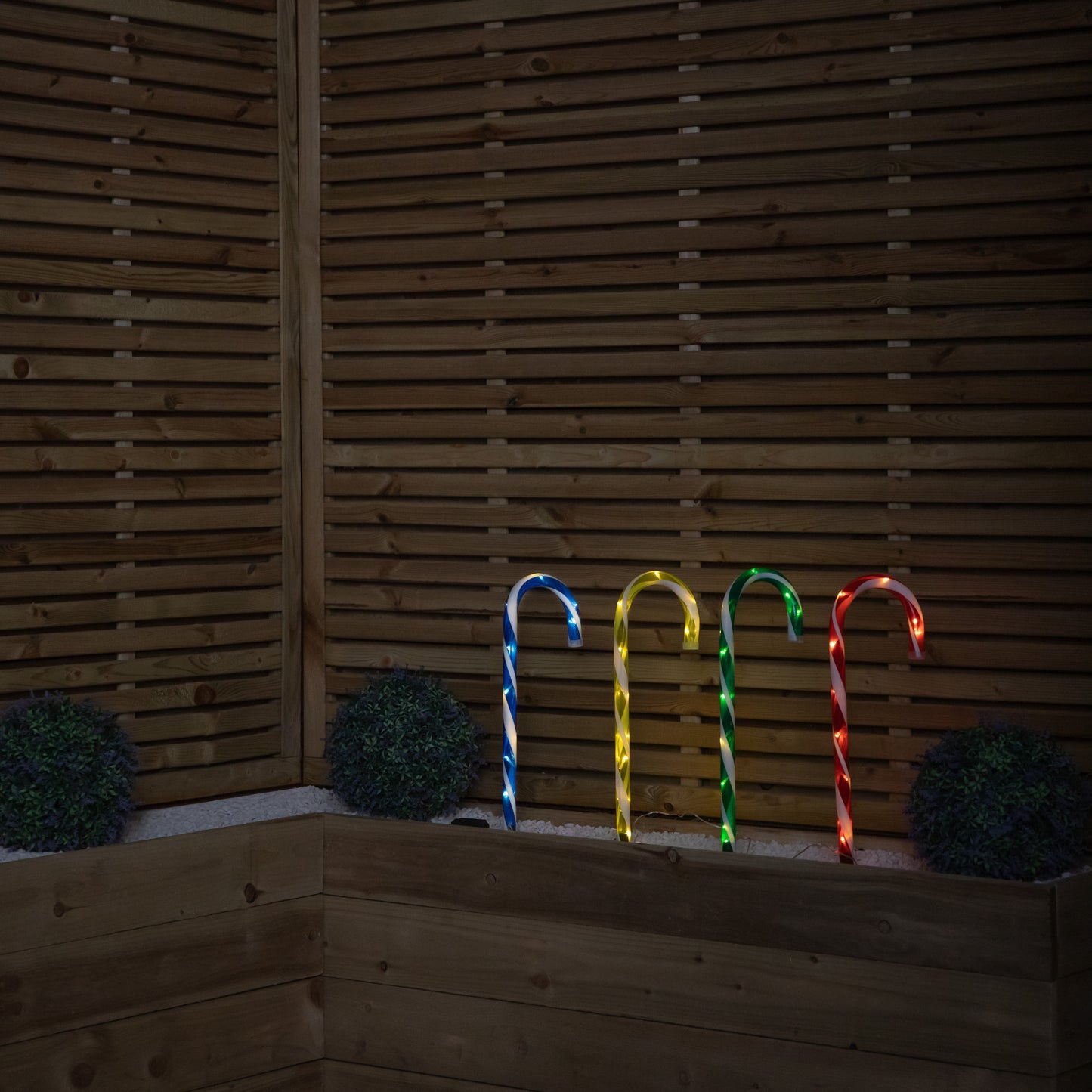 Set of 4 Battery Operated Light up Multi-Coloured Candy Cane Christmas Path Lights