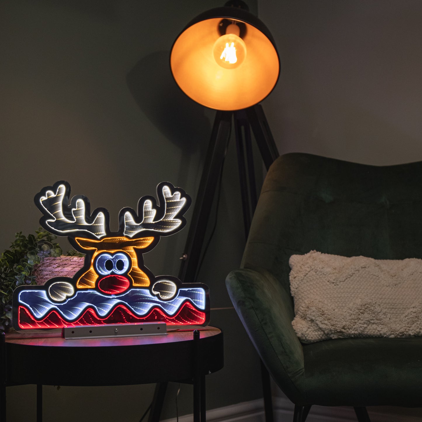 40cm Light up Christmas Deer with Snow Infinity Decoration & LEDs