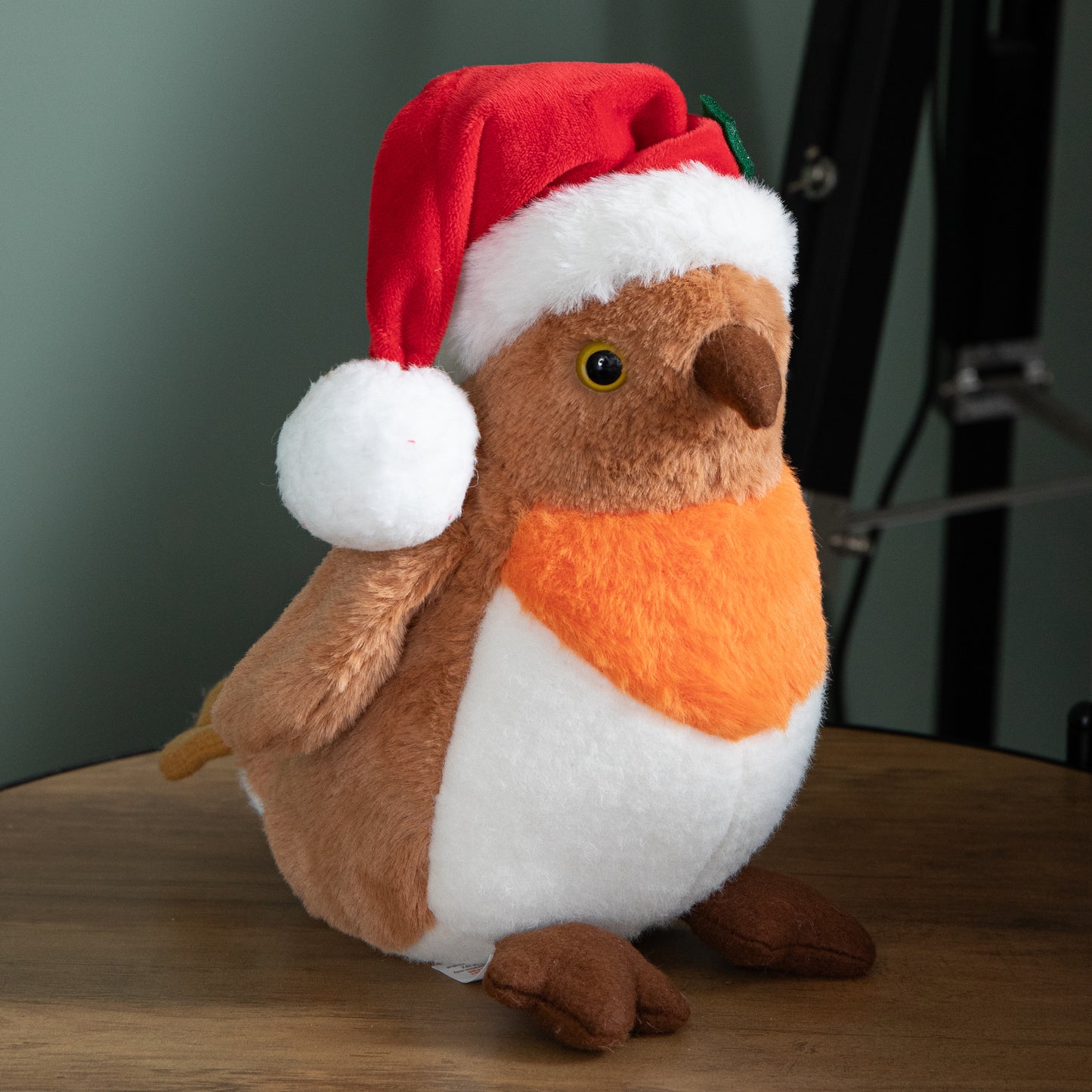 23cm Plush Christmas Robin Decoration with Santa Hat