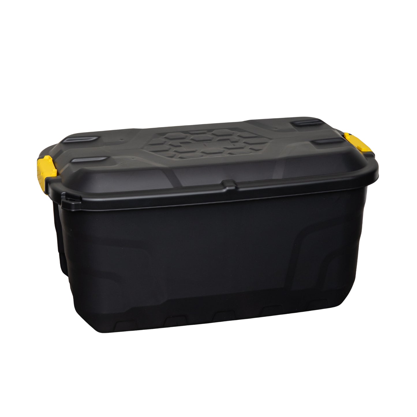 75L Heavy Duty Lockable & Stackable Storage Tub Chest on Wheels with Clips in Black