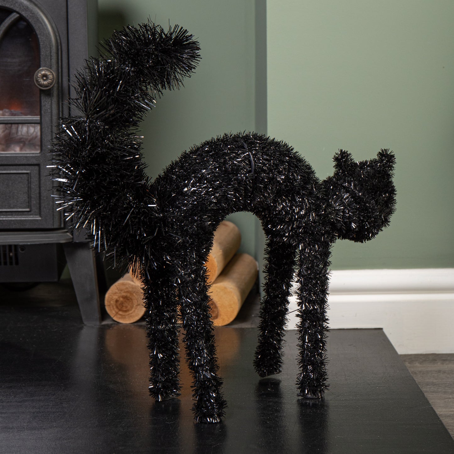 42cm Black Scaredy Cat with Arched Back Halloween Decoration