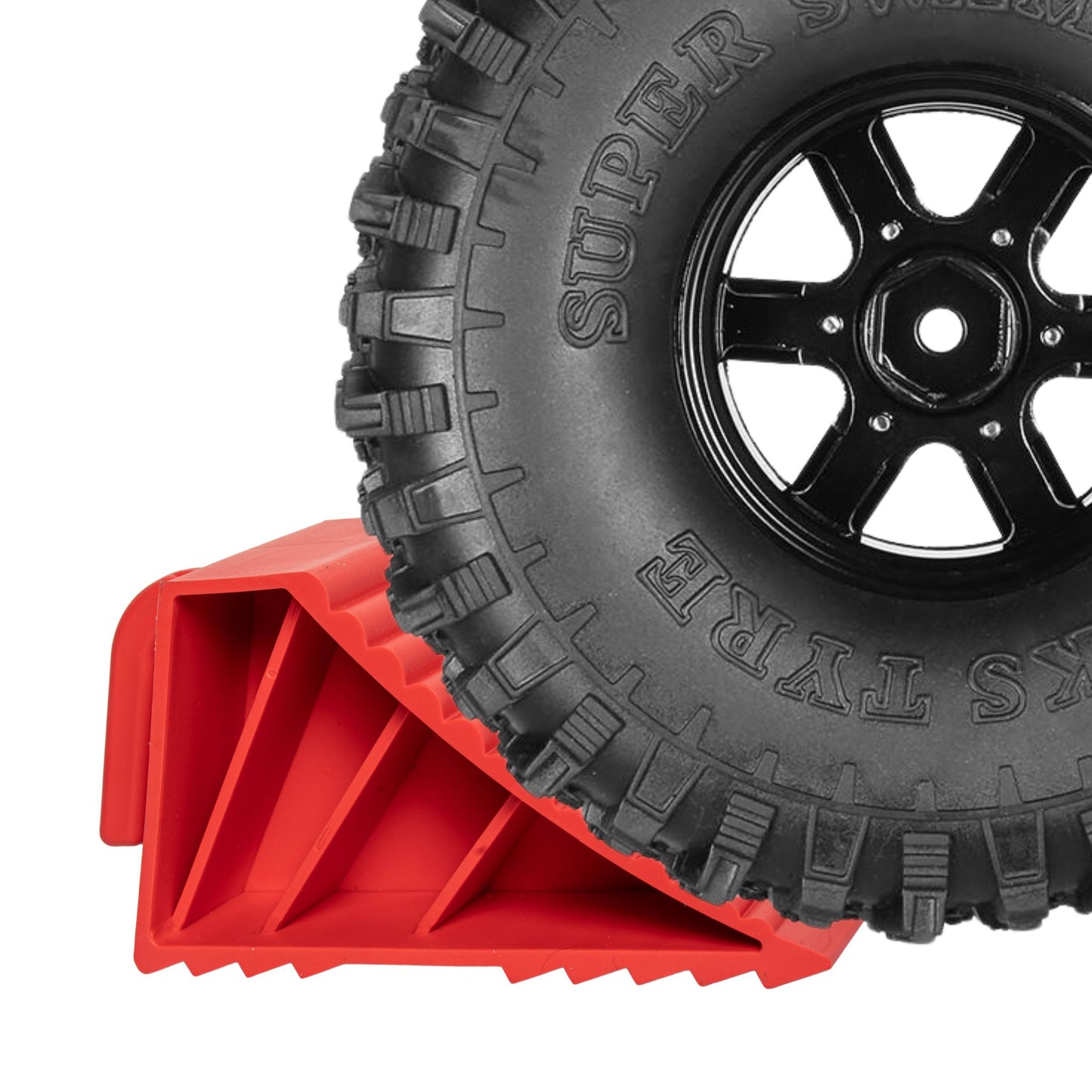 8.5cm x 23cm Set of 2 Heavy Duty Ridged Vehicle Wheel Chocks with Handles in Red