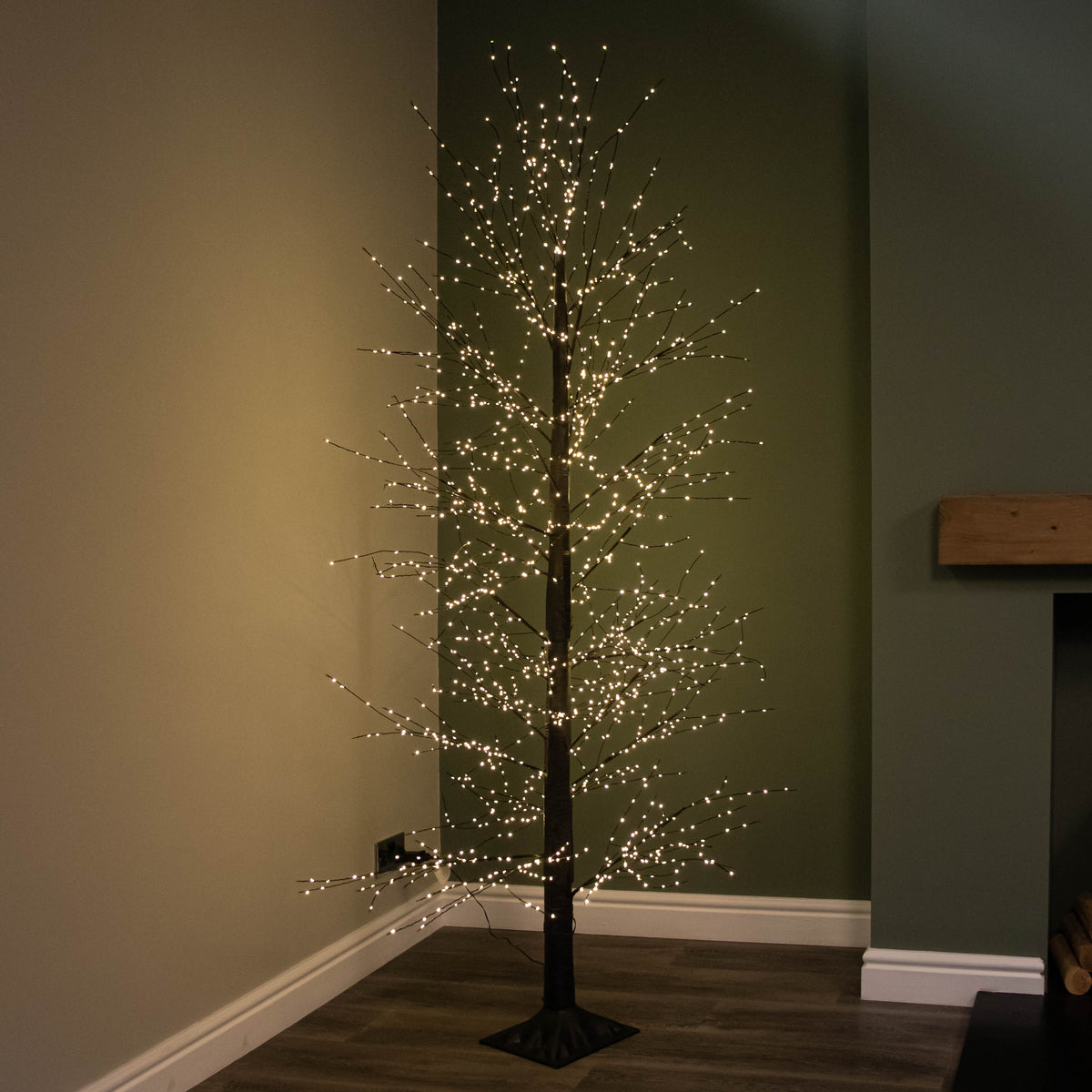 7ft (2.1m) Light up Black Micro Dot Christmas Tree with 1700 Static & Twinkling Warm White LEDs