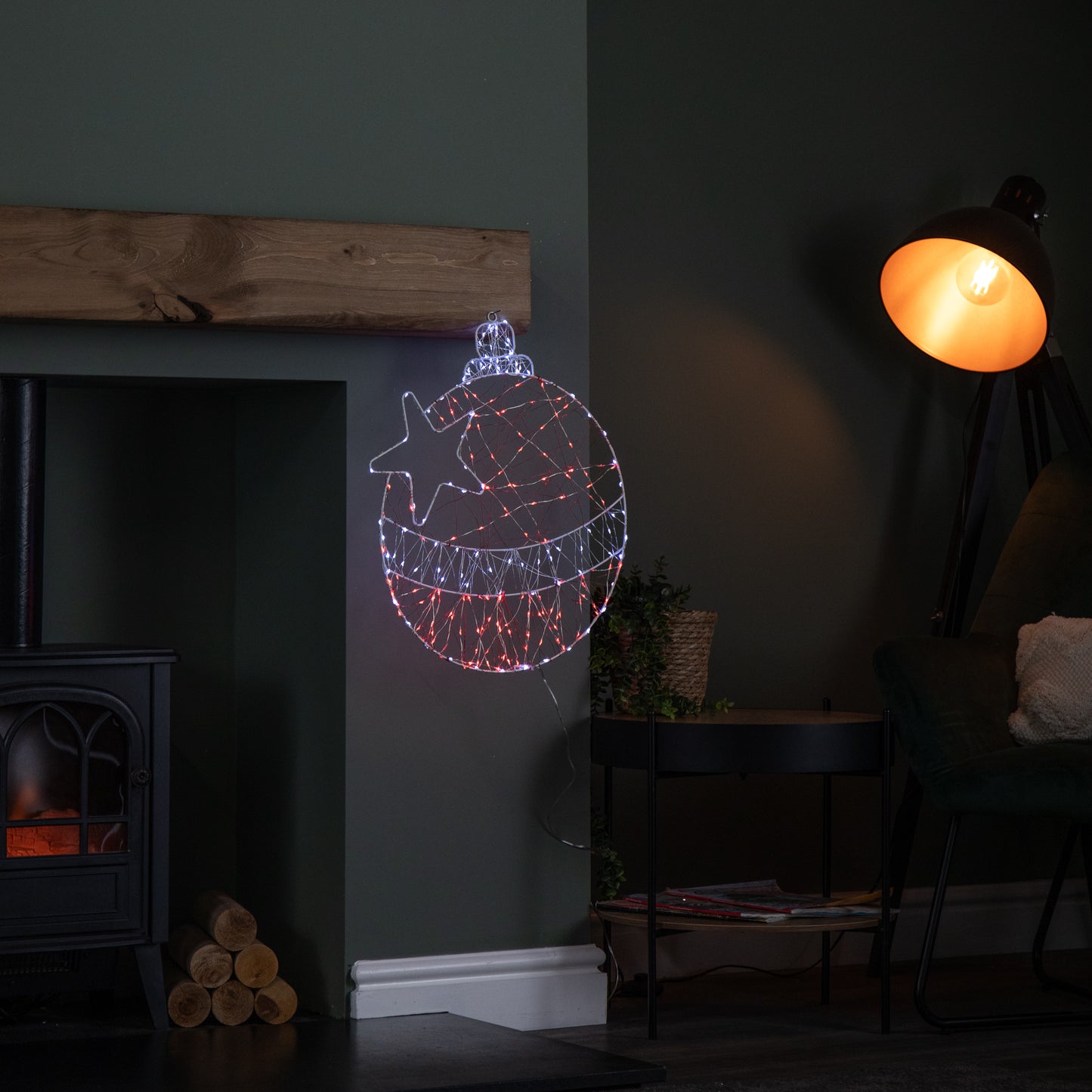 52cm x 42cm Light up Christmas Ball Dewdrop Silhouette with Twinkling Red and White LEDs