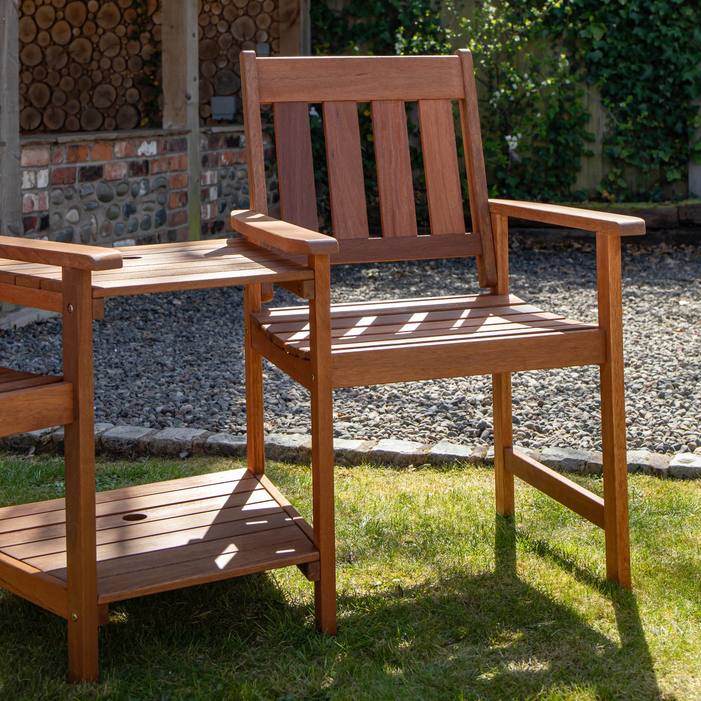 2 Person Wooden Garden Bench Love Seat & Table Garden Furniture