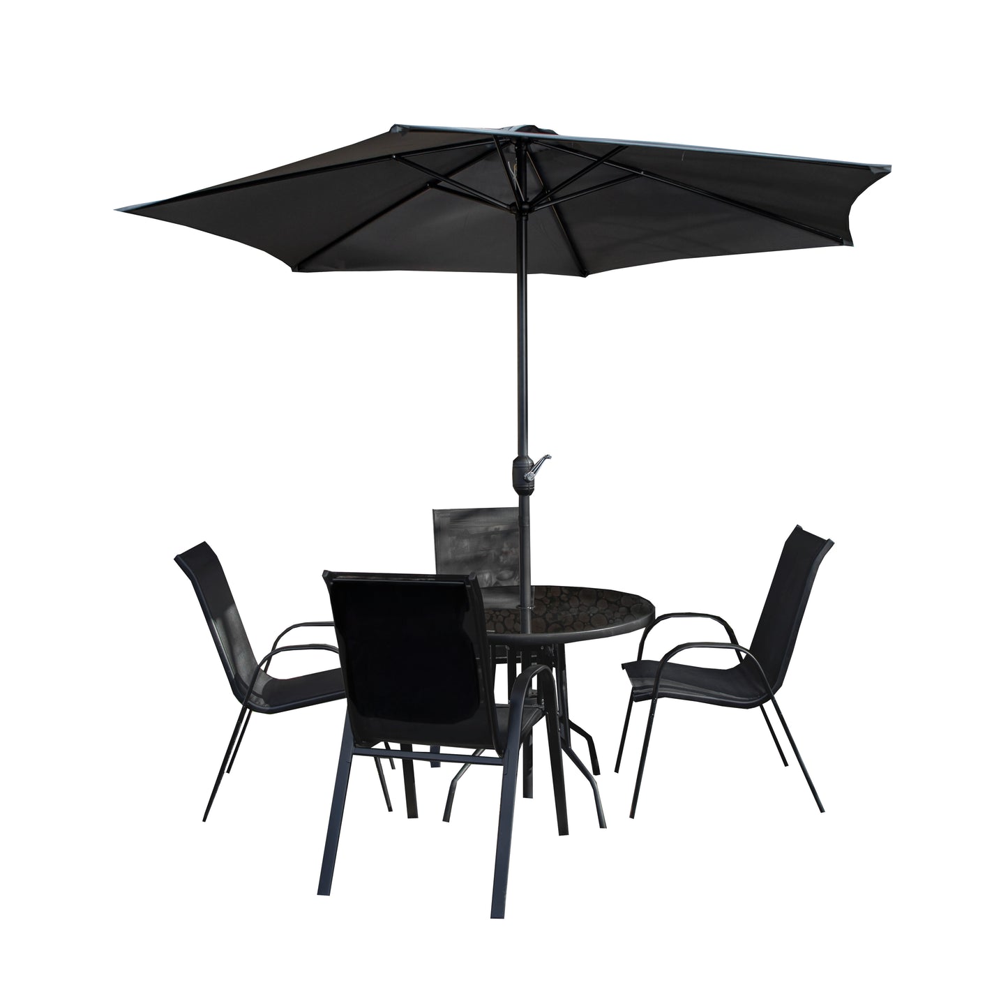 Outdoor 4 Person Round Glass Top Garden Dining Table & Chairs Set with Grey Havana Parasol