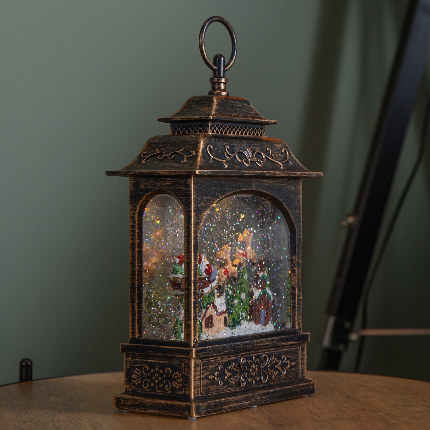 28cm Bronze Light up Christmas Santa Water Spinner with Warm White LEDs and Timer Function