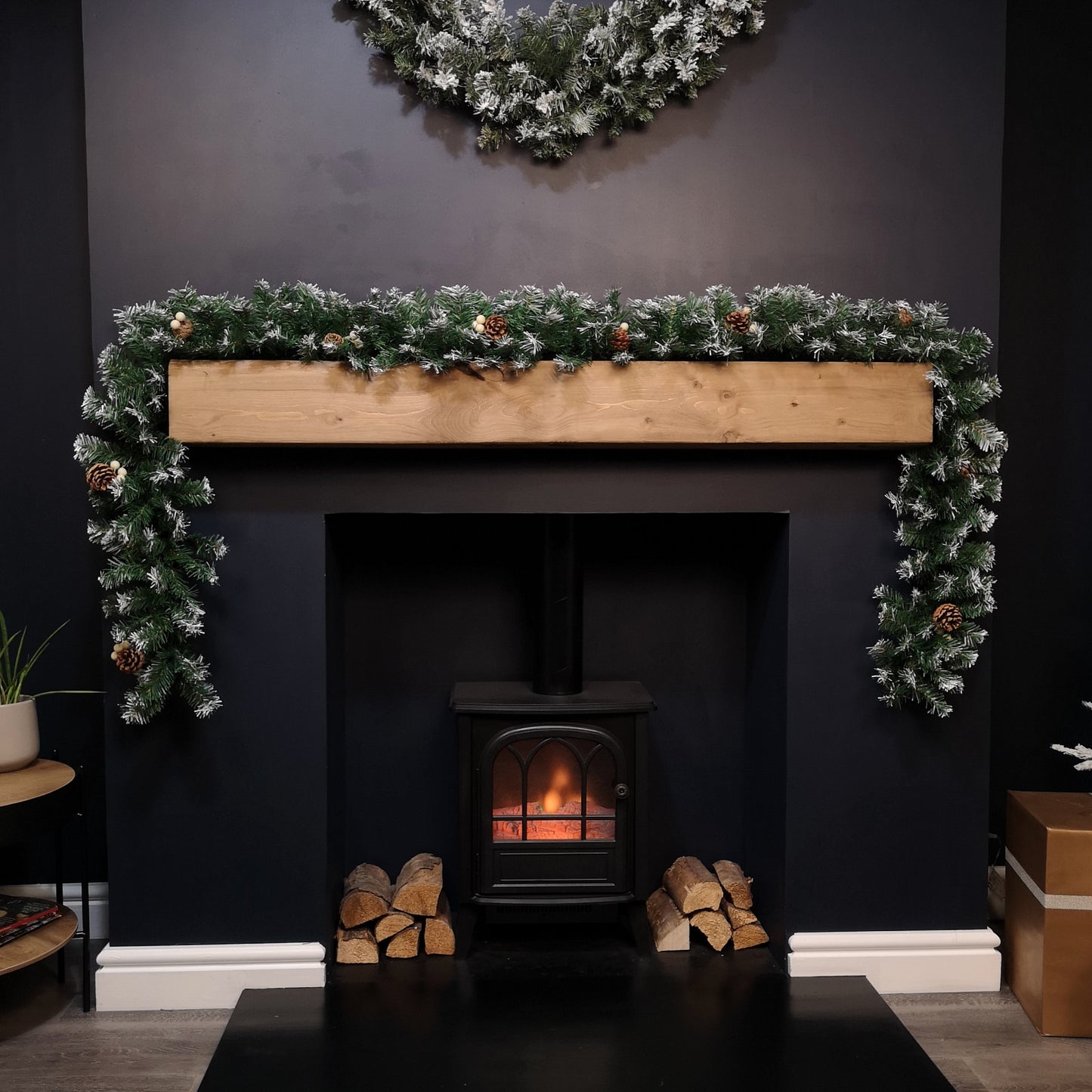 Premier 270cm (9ft) Christmas Garland Decoration Snow Tips White Berries & Cones