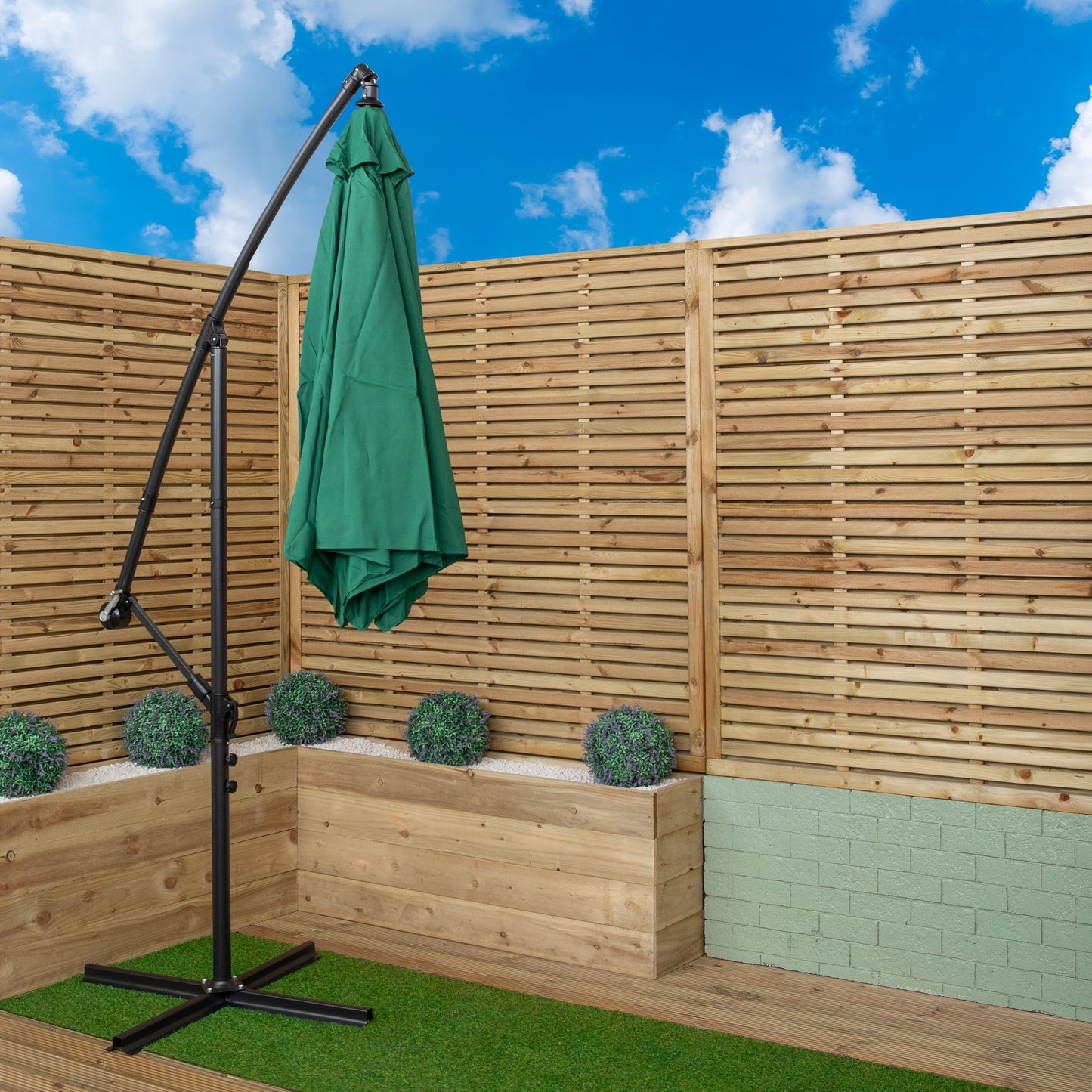 3m Hanging Banana Cantilever Garden Parasol with Cover in Green