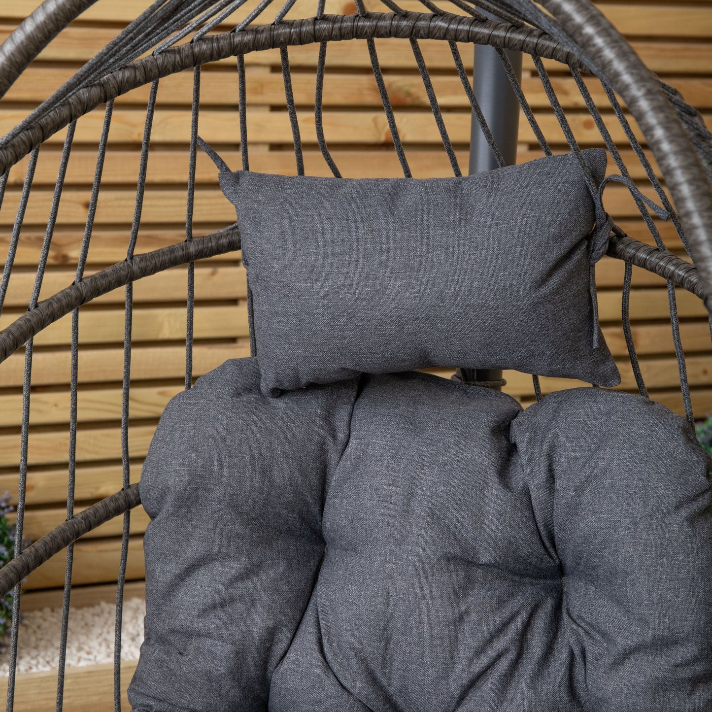 Grey Hanging Egg Chair With Stand & Waterproof Cover