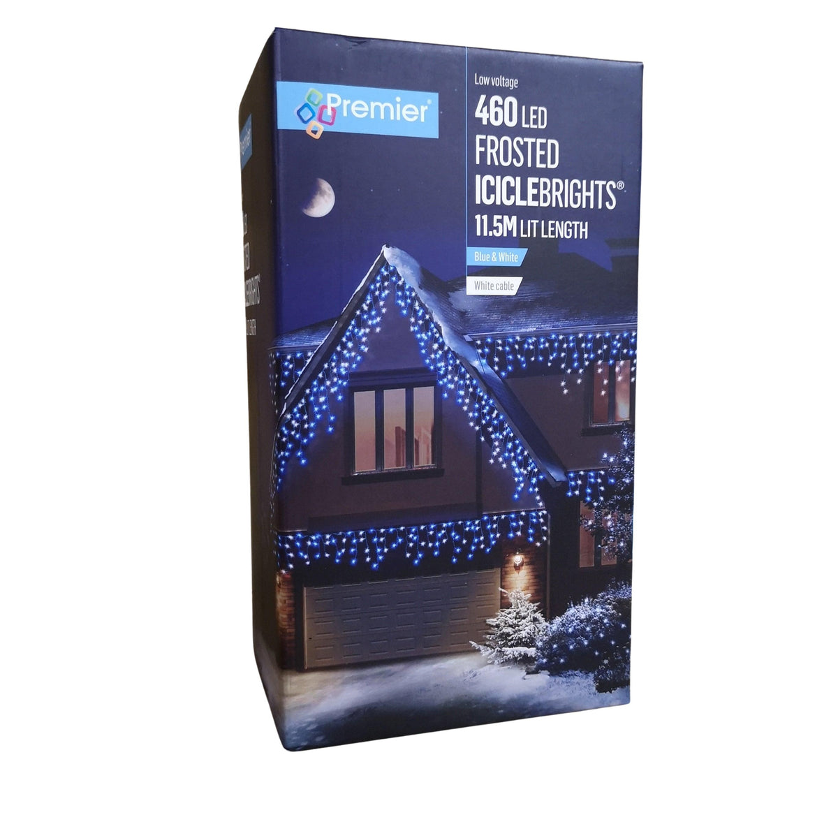 460 LED 11.5m Premier Christmas Outdoor 8 Function Icicle Lights Blue & White
