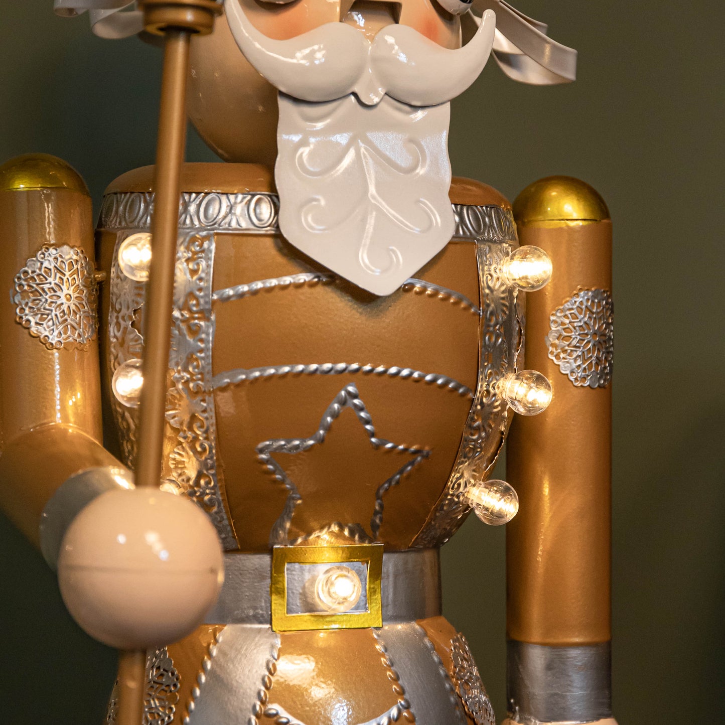 80cm Battery Operated Light up Christmas Gold Nutcracker with LEDs