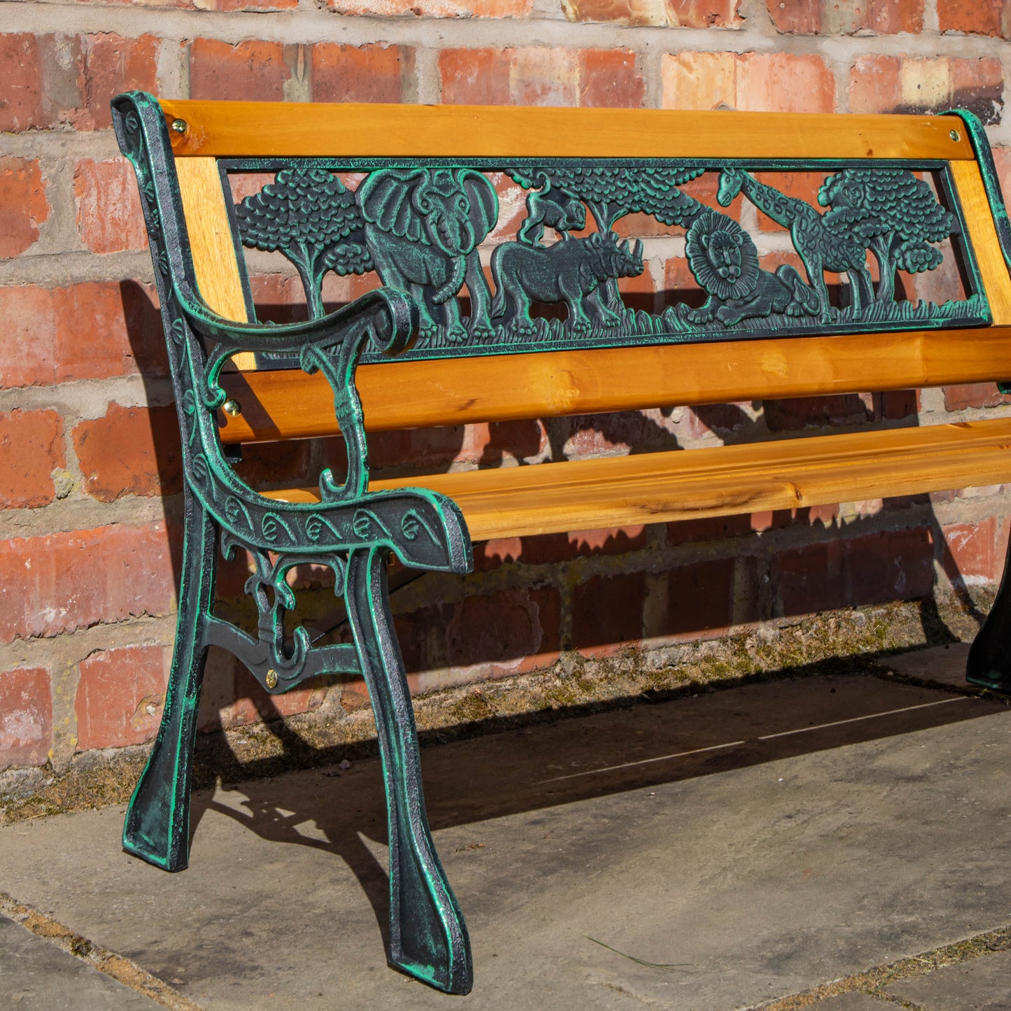 Kids 2 Seater Wooden & Cast Iron Garden Patio Childrens Bench with Animal Design