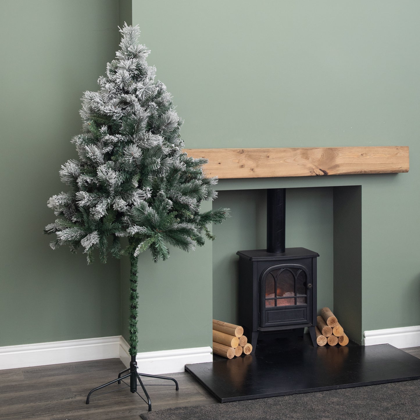 6ft Space Saving Snow Flocked Christmas Tree with Metal Stand