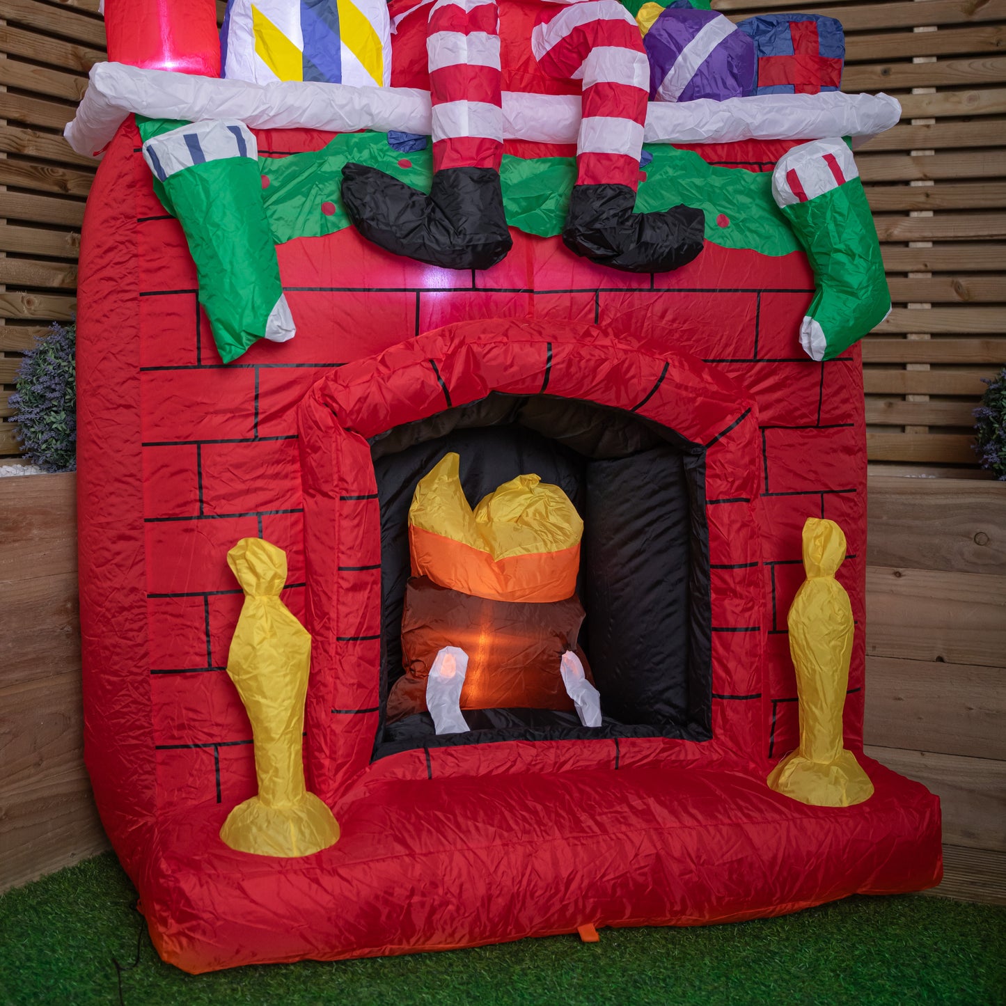 2m Tall Light up Fireplace Christmas Inflatable with Elf and White LEDs