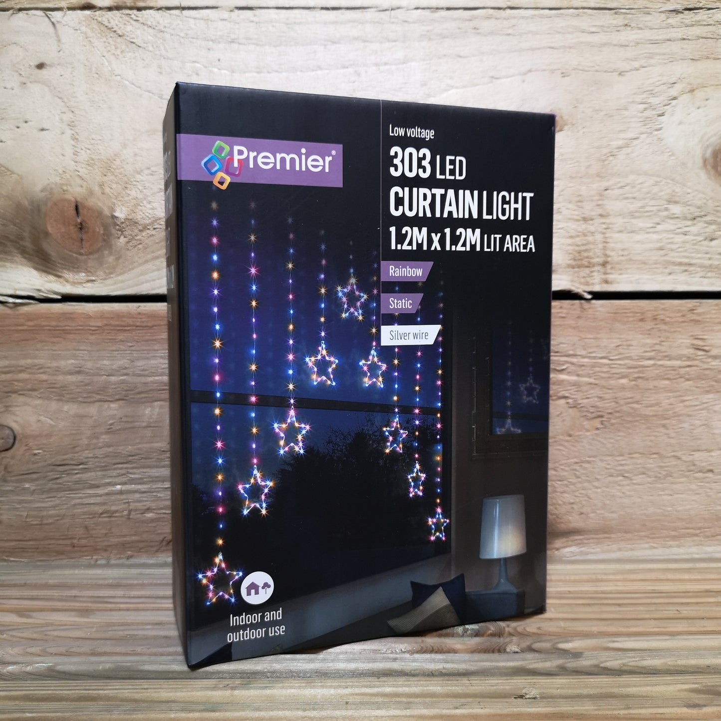 1.2m Premier Christmas Static Star LED Silver Pin Wire V Curtain Lights in Rainbow