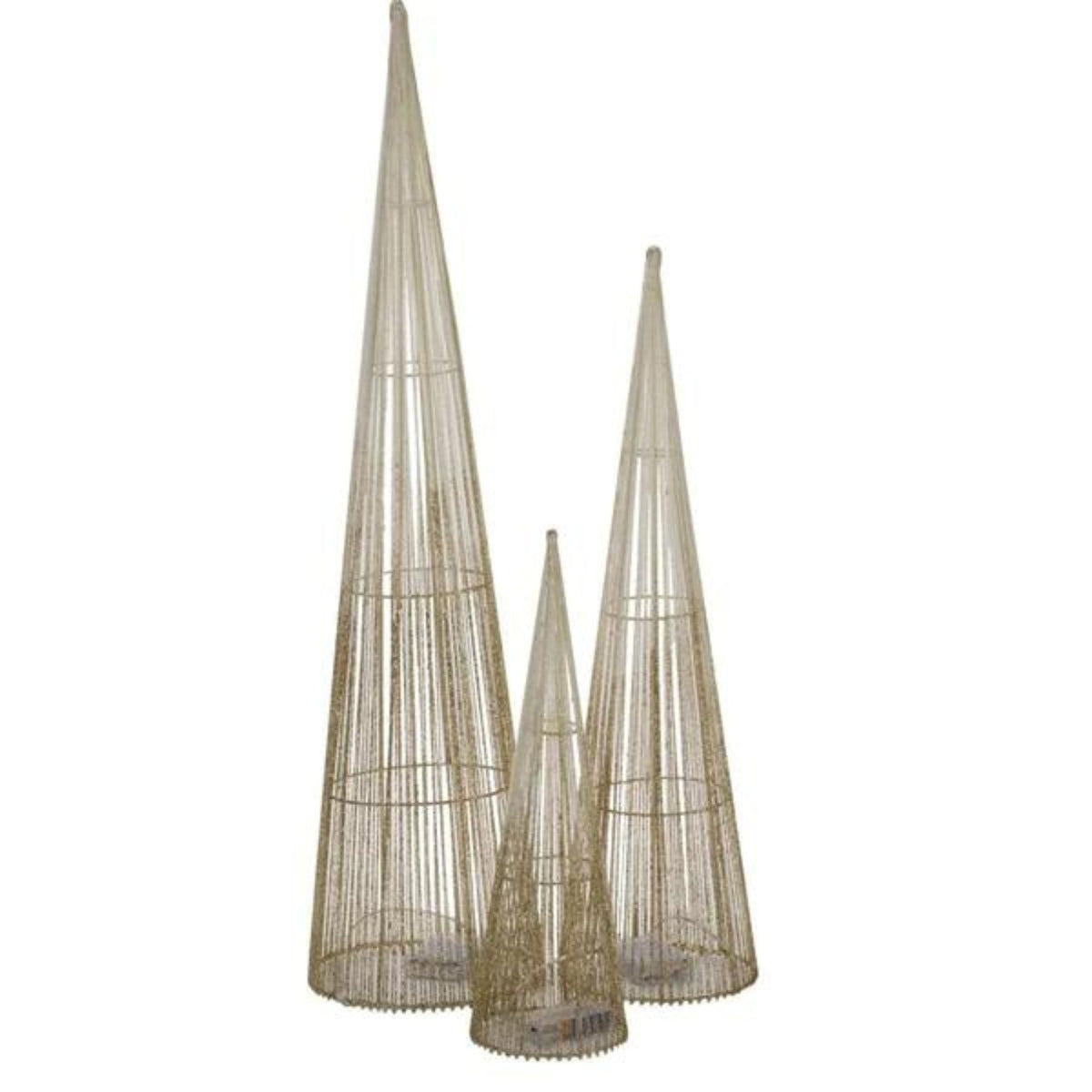 LED Tree Cone Obelisk Trio with 90 LEDs in Gold