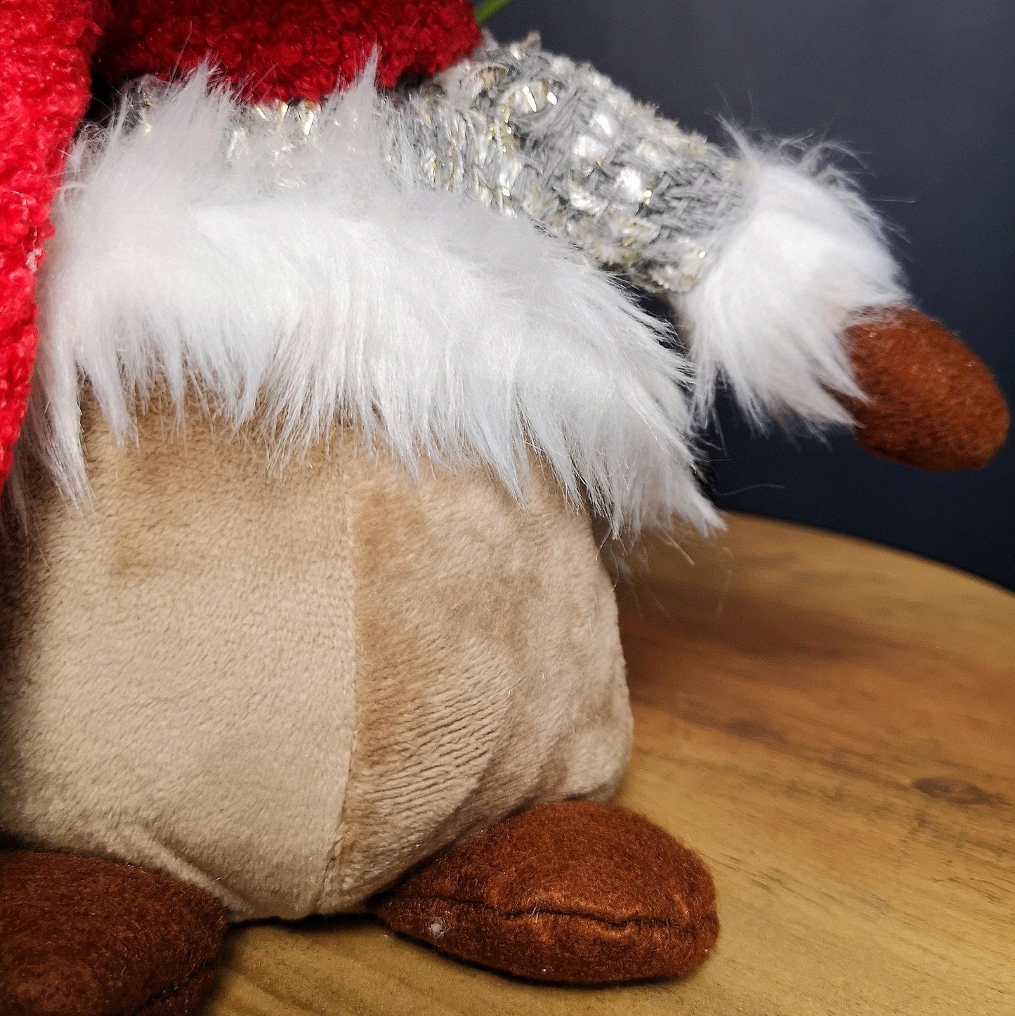 38cm Plush Reindeer Christmas Decoration with Hat and Scarf in Grey