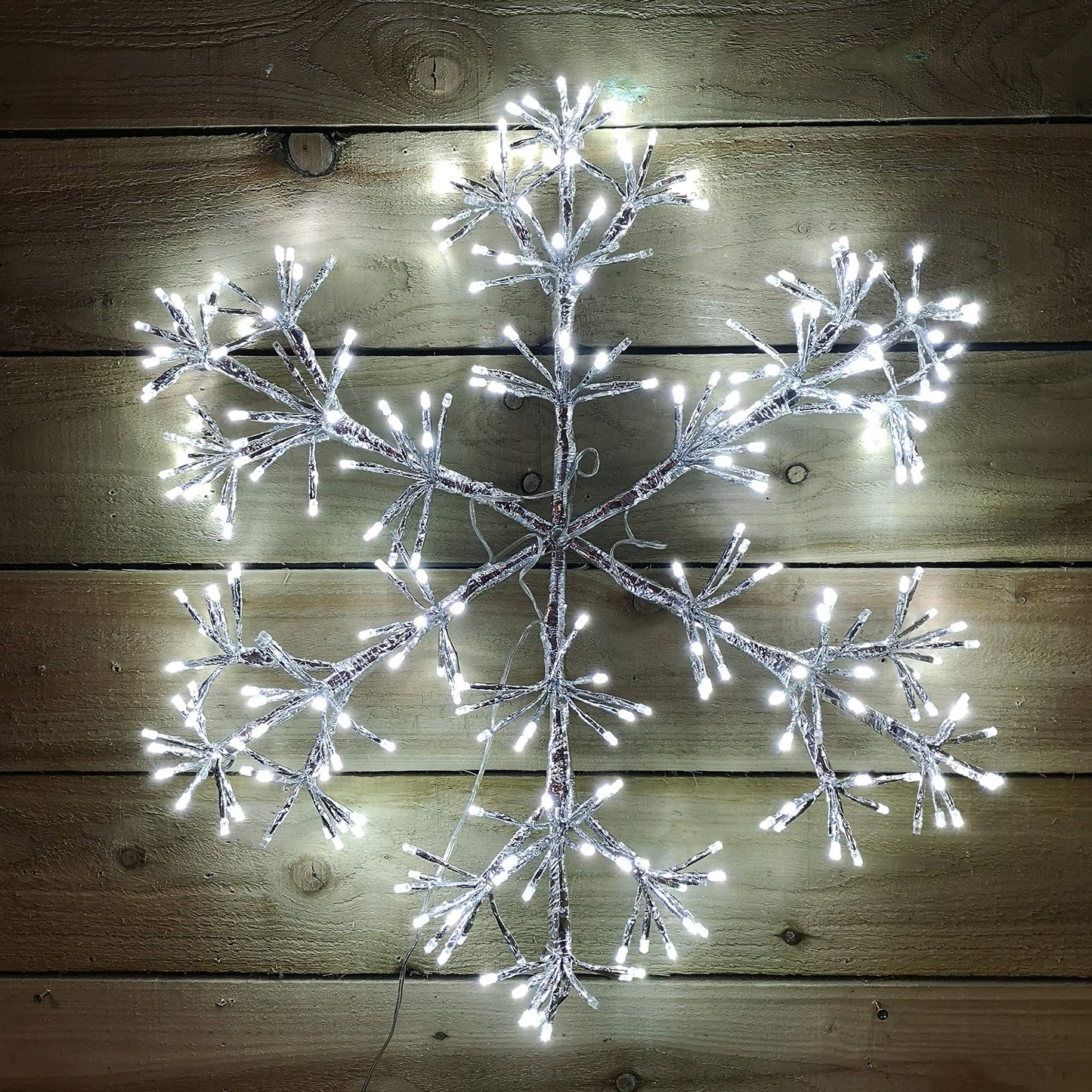 Premier 60cm Silver Starburst Snowflake Wall Window Decoration with 300 Warm White LEDs