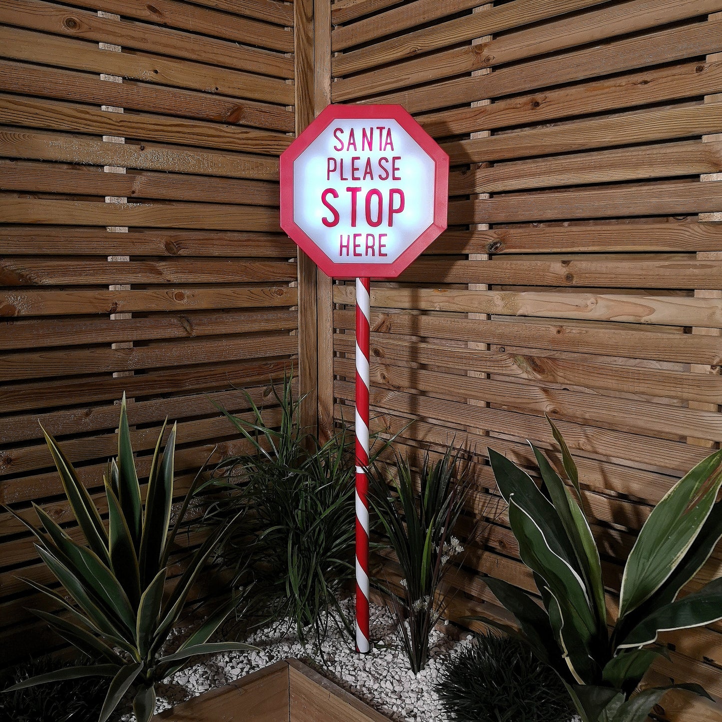 1.1m Battery Operated Light up Santa Stop Here LED Christmas Sign