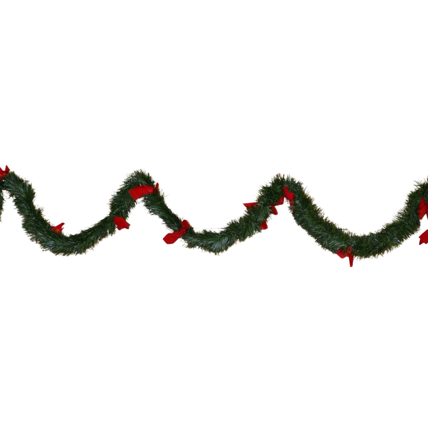 2.7m x 10cm Premier Christmas Green Tinsel with Red Bows Festive Decorative