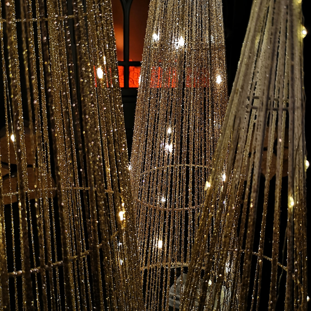 LED Tree Cone Obelisk Trio with 90 LEDs in Gold