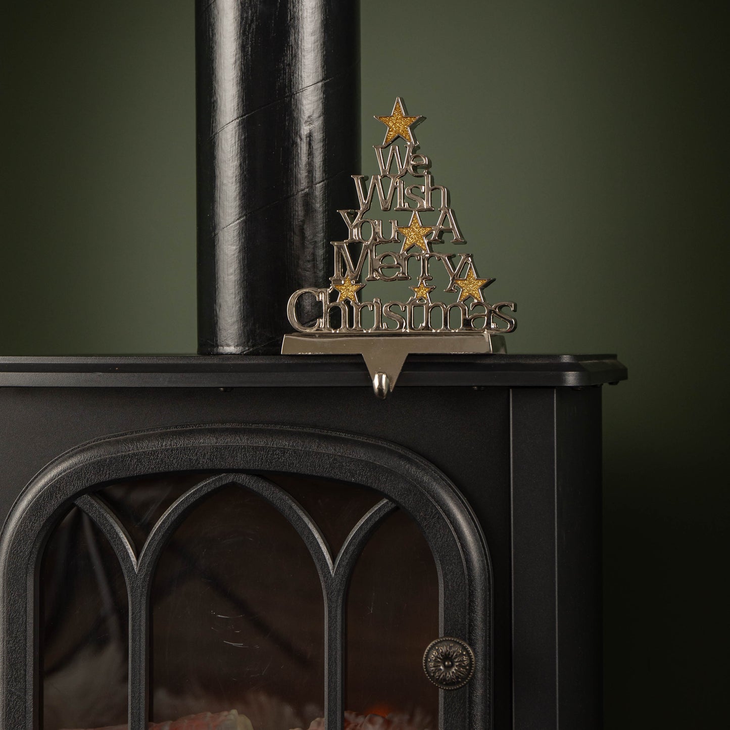 22cm Silver Christmas Stocking Hanger - We Wish You a Merry Christmas