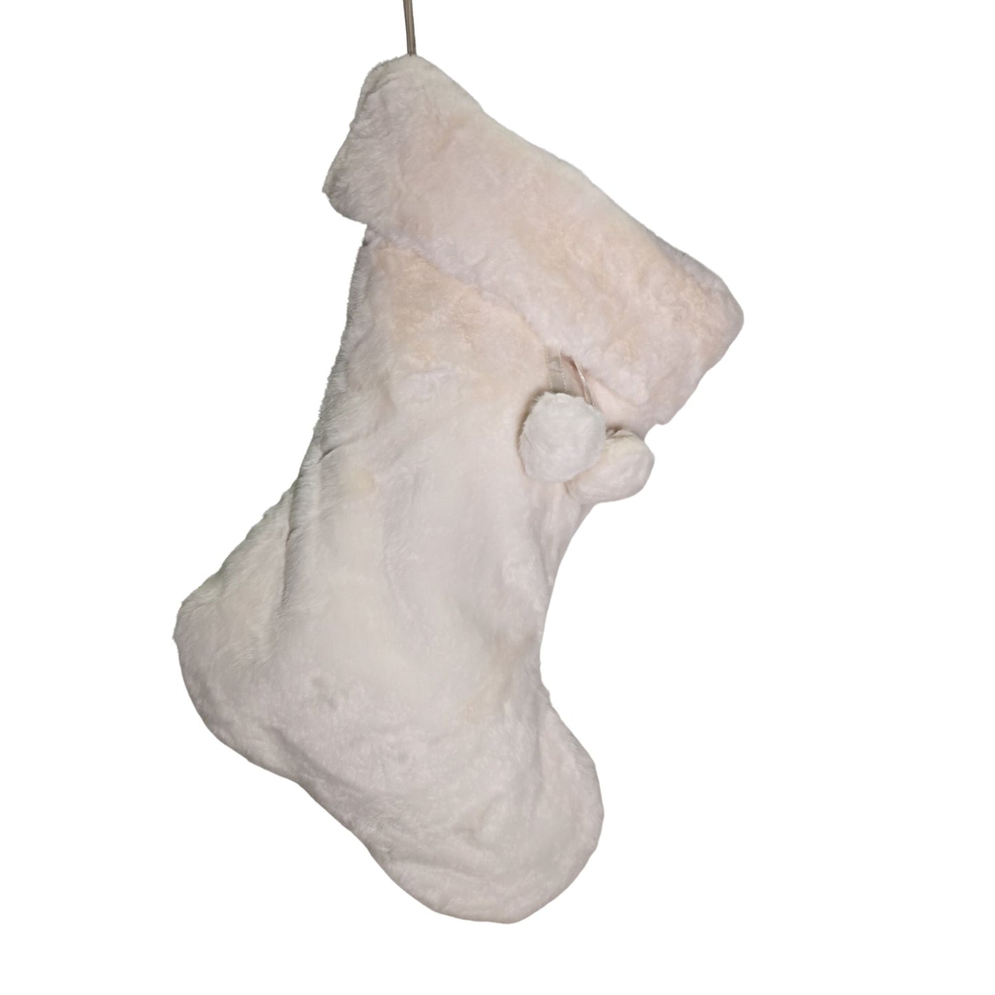 50cm Winter White Faux Fur Hanging Christmas Stocking with Pom Poms