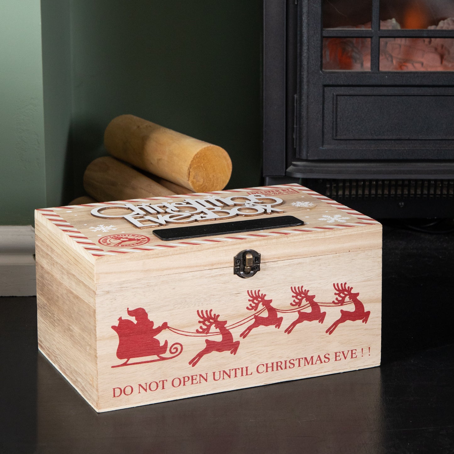 30cm Christmas Eve Wooden Gift Box with Personalisable Name Plate