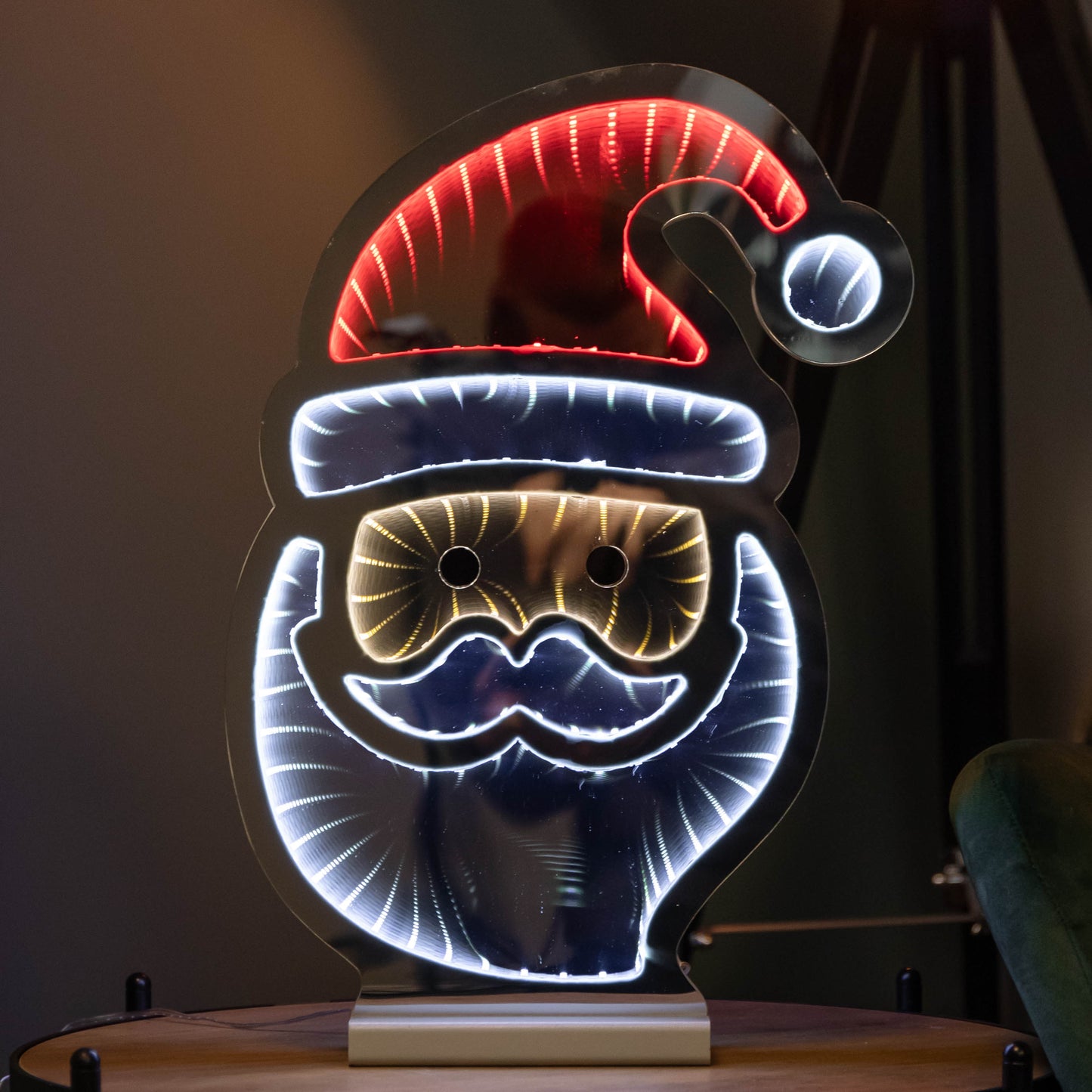 40cm Light up Santa's Face Infinity Christmas Decoration with Red and White LEDs