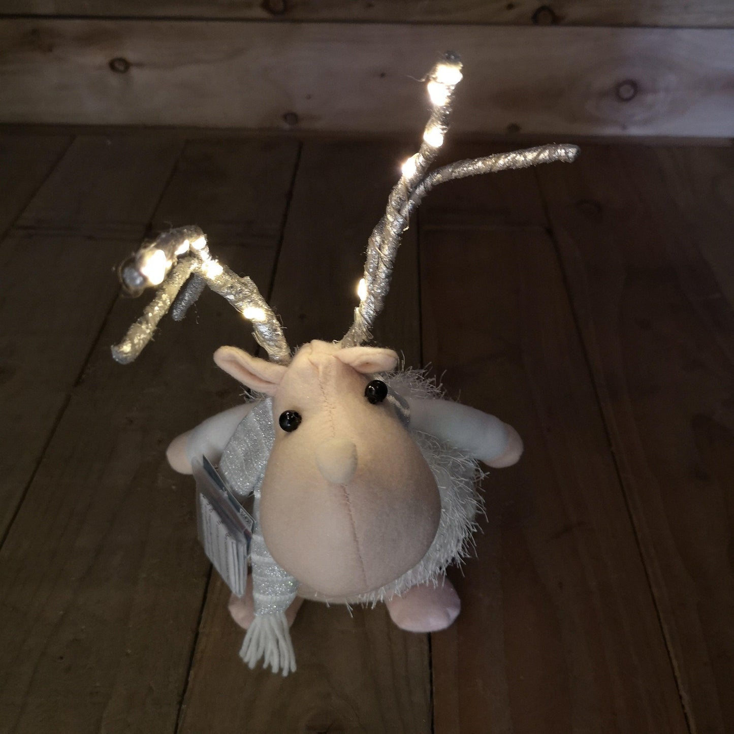 40cm Battery Operated Plush White Christmas Reindeer with LED Lit Antlers