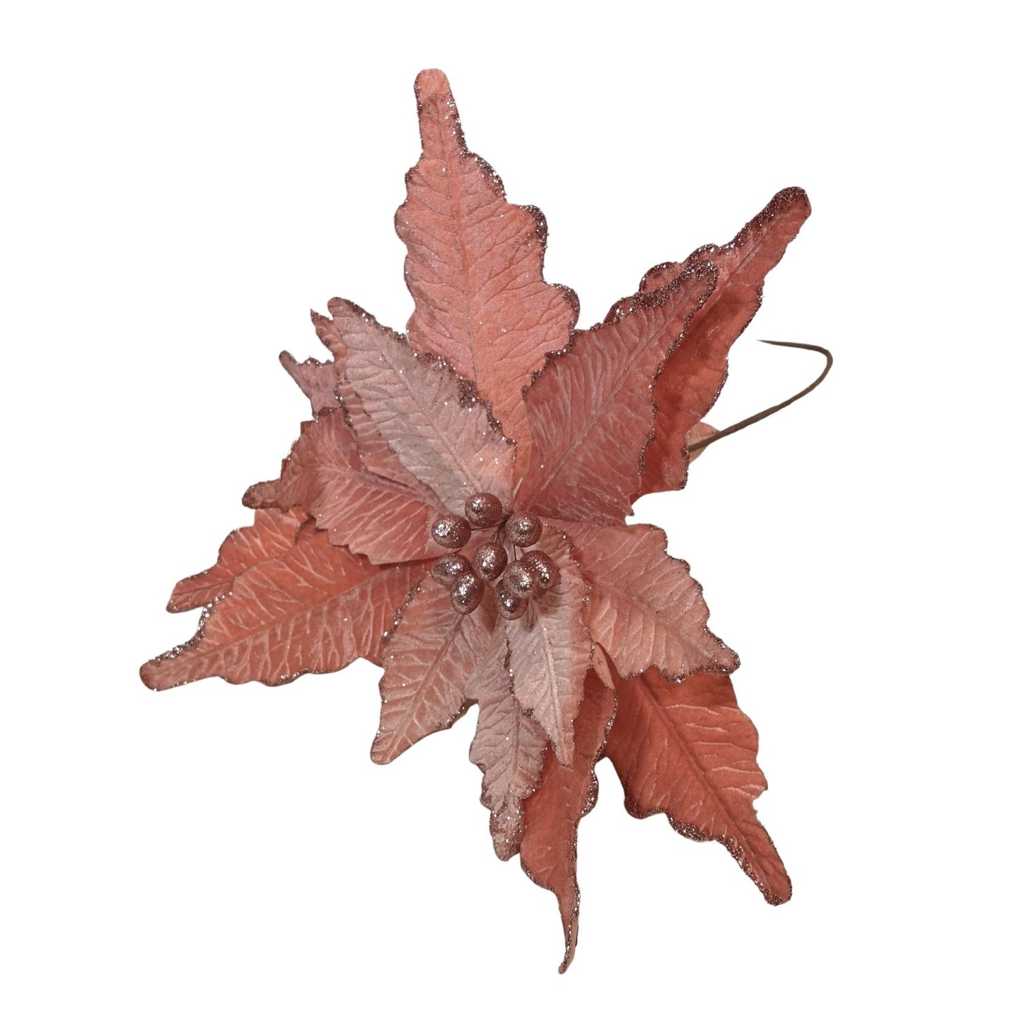 68cm Frosted Light Coral Pink Poinsettia Stem Christmas Decoration