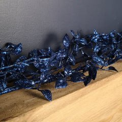 1.5m Midnight Blue Glitter Leaf Christmas Garland Decoration with Hanging Loop 