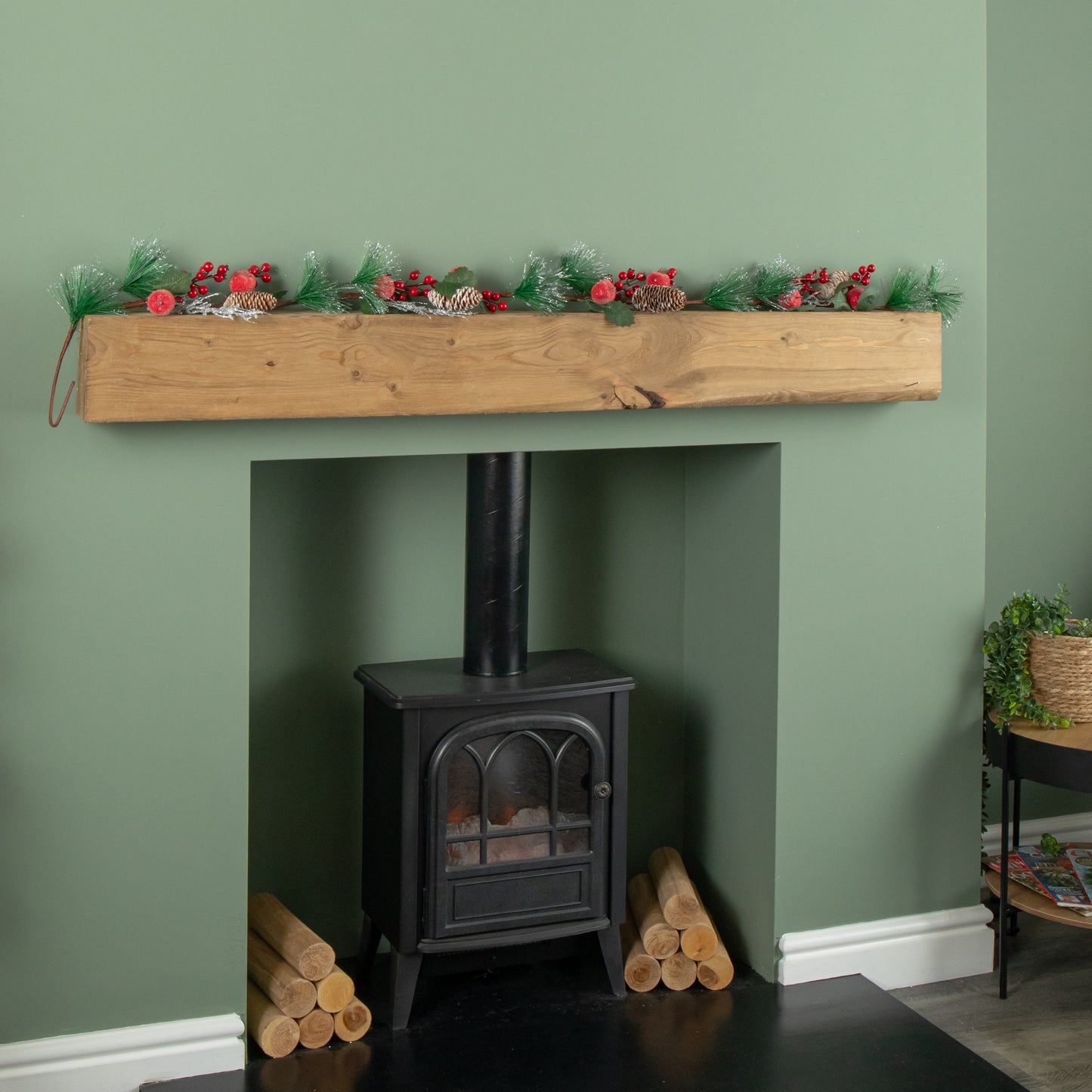 1.5m (150cm) Christmas Garland with Red Berries, Frosted Apples and Pinecones