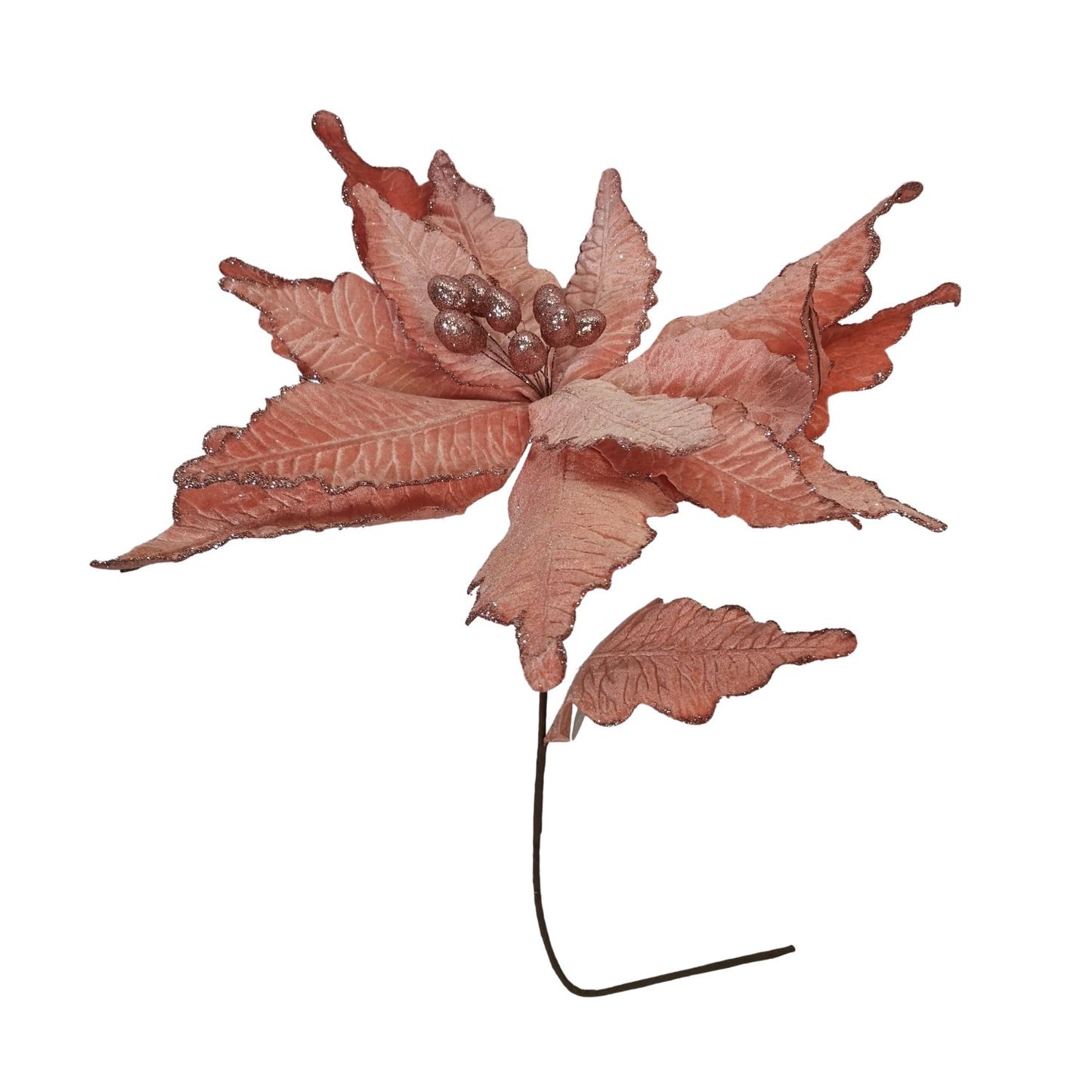 68cm Frosted Light Coral Pink Poinsettia Stem Christmas Decoration