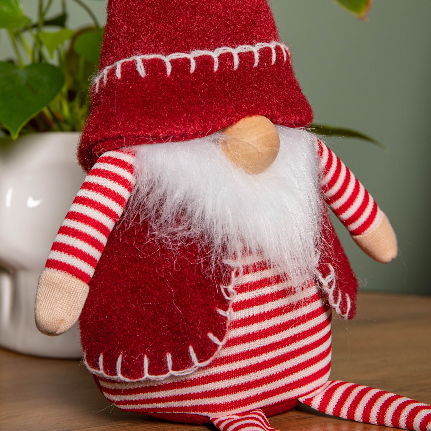 50cm Red and White Stripe Sitting Christmas Gonk Decoration with Dangly Legs