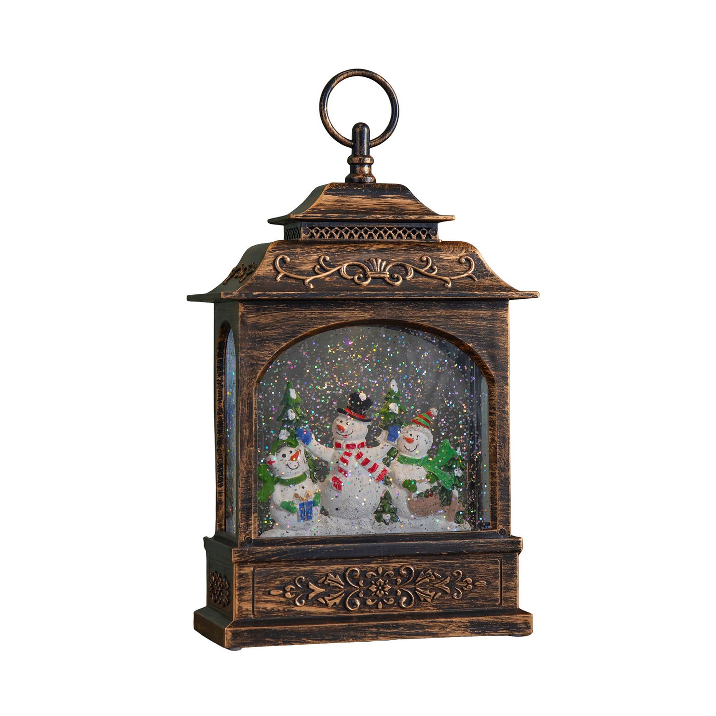 28cm Bronze Light up Christmas Snowman Water Spinner with Warm White LEDs and TImer Function