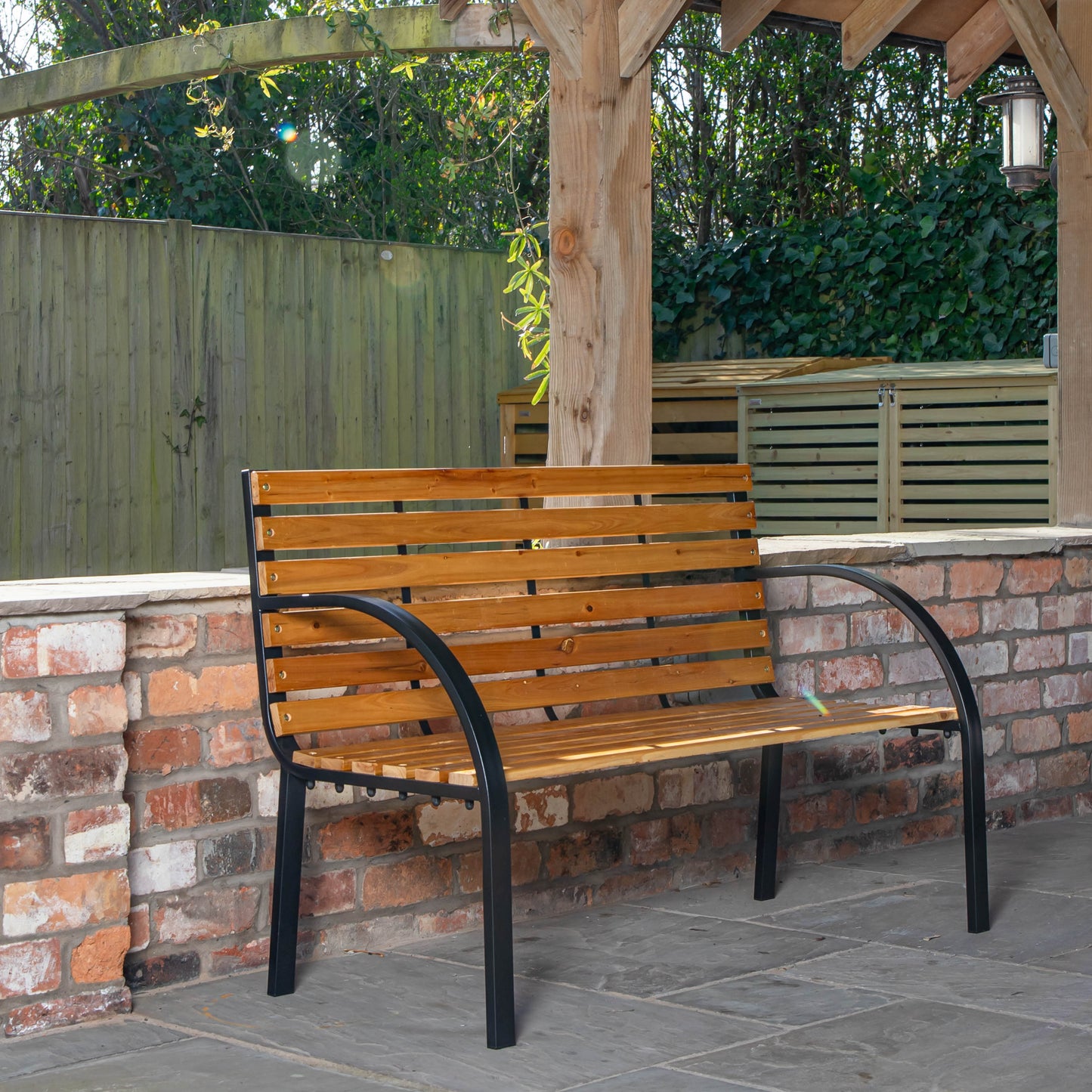 Ambleside 2 Person Outdoor Metal Wooden Garden Patio Bench