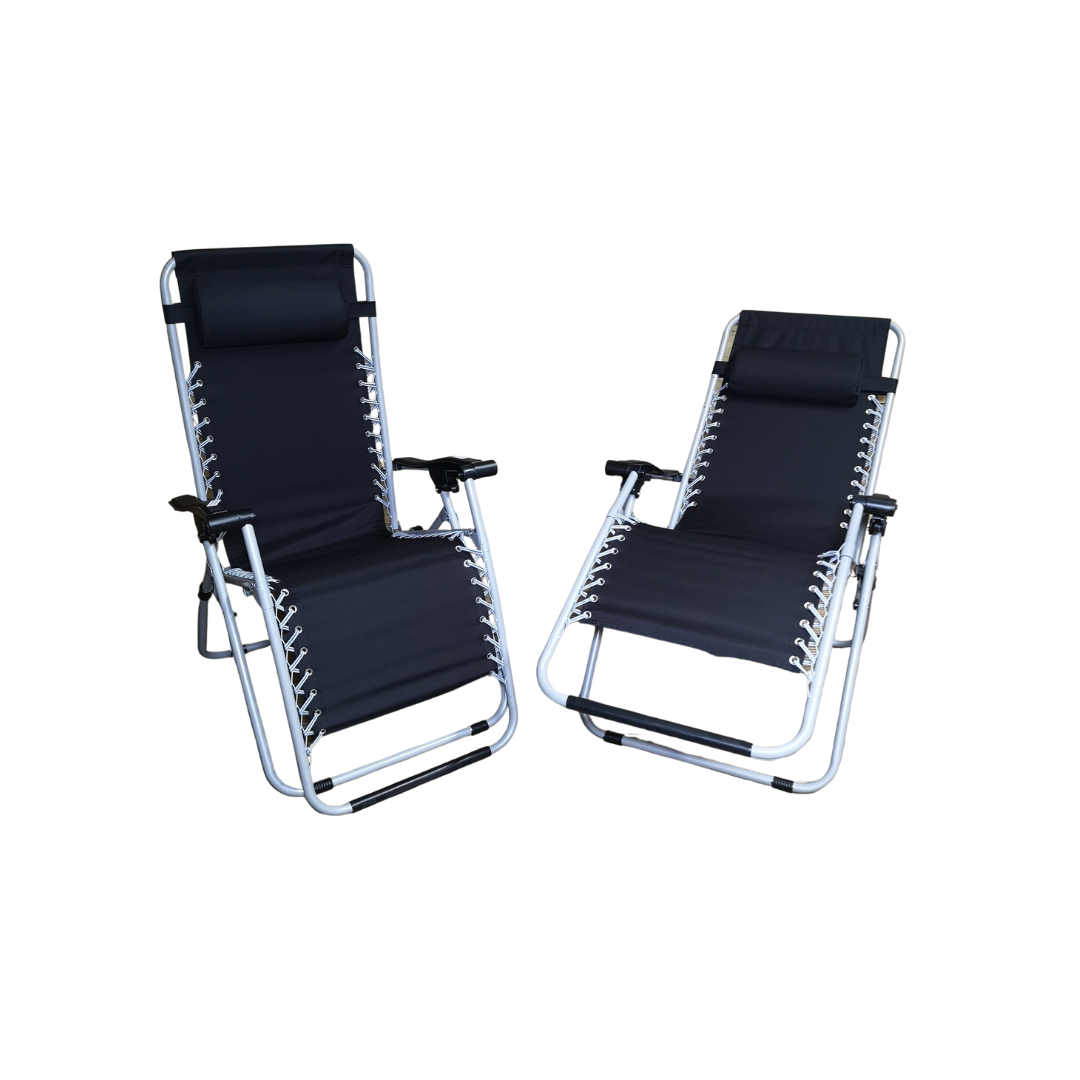 Pair of Multi Position Garden Gravity Relaxer Chair / Sun Lounger - BLACK/SILVER