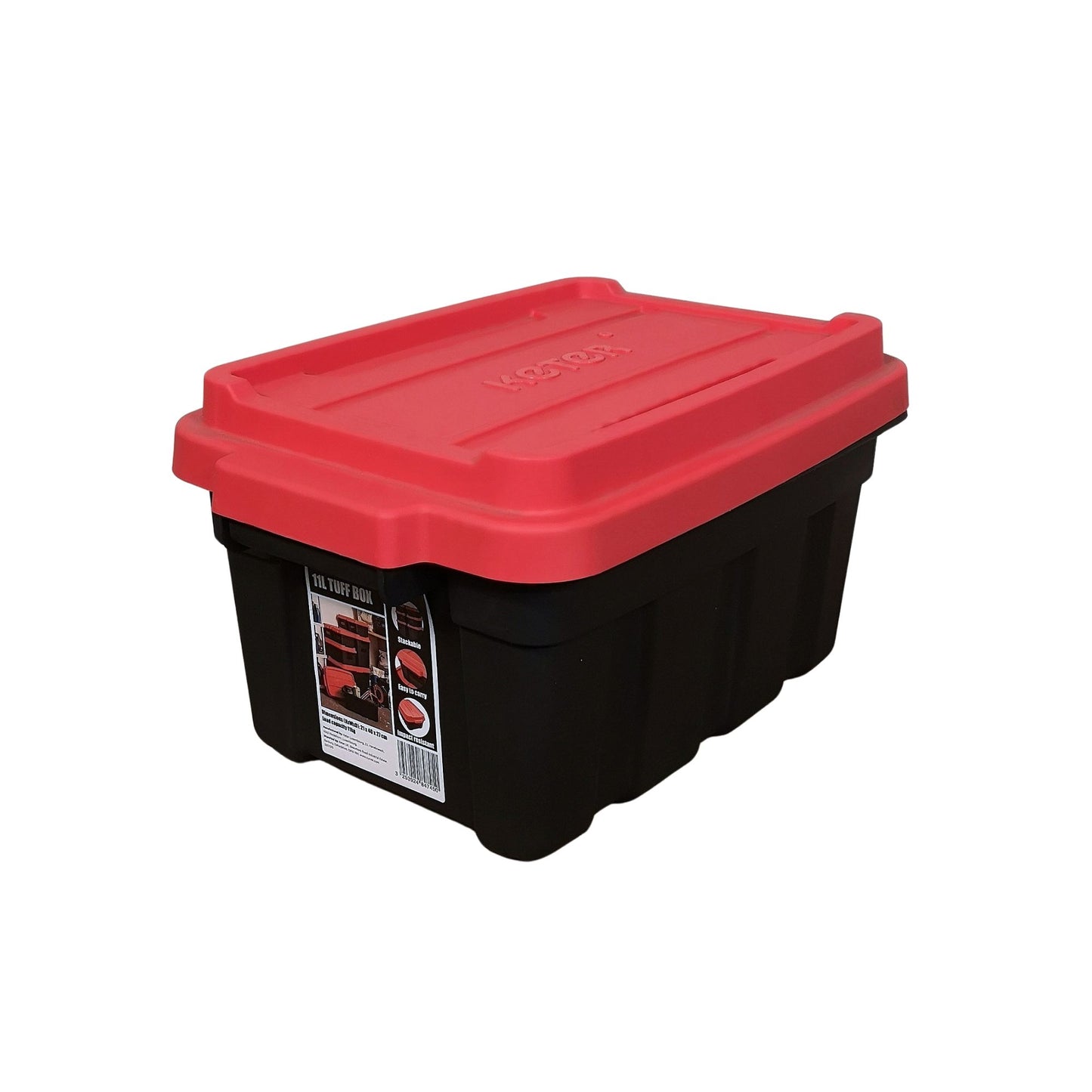 11L Black and Red Small Tuff Stackable Storage Box with Lid and Carry Handles