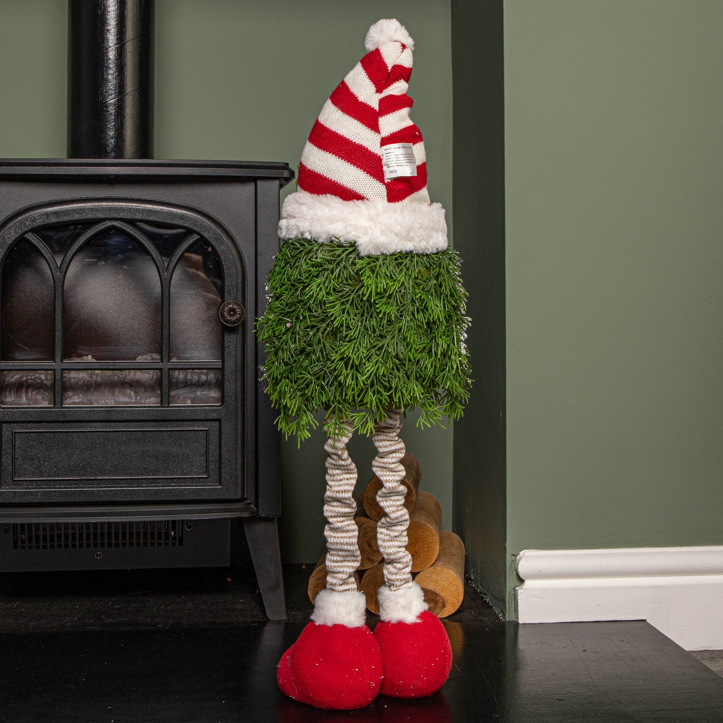76cm Red and White Christmas Tree Standing Gonk with Striped Hat and Extendable Legs