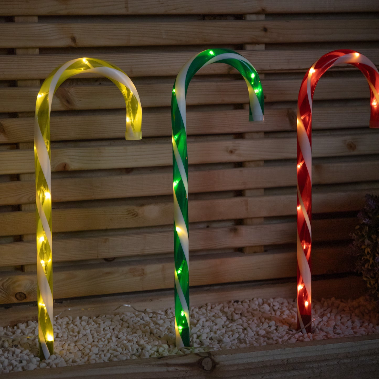 Set of 4 Battery Operated Light up Multi-Coloured Candy Cane Christmas Path Lights