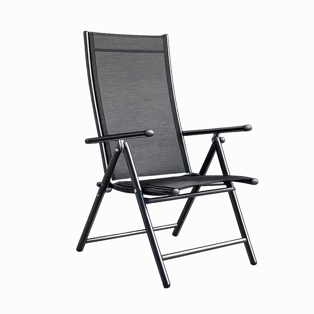 Outdoor Garden Patio Multi Position Reclining Folding Chair in Black and Silver
