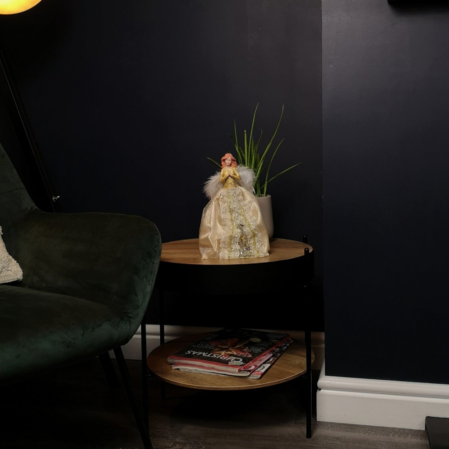 25cm Premier Christmas Tree Topper Angel Decoration with Feather Wings in Gold